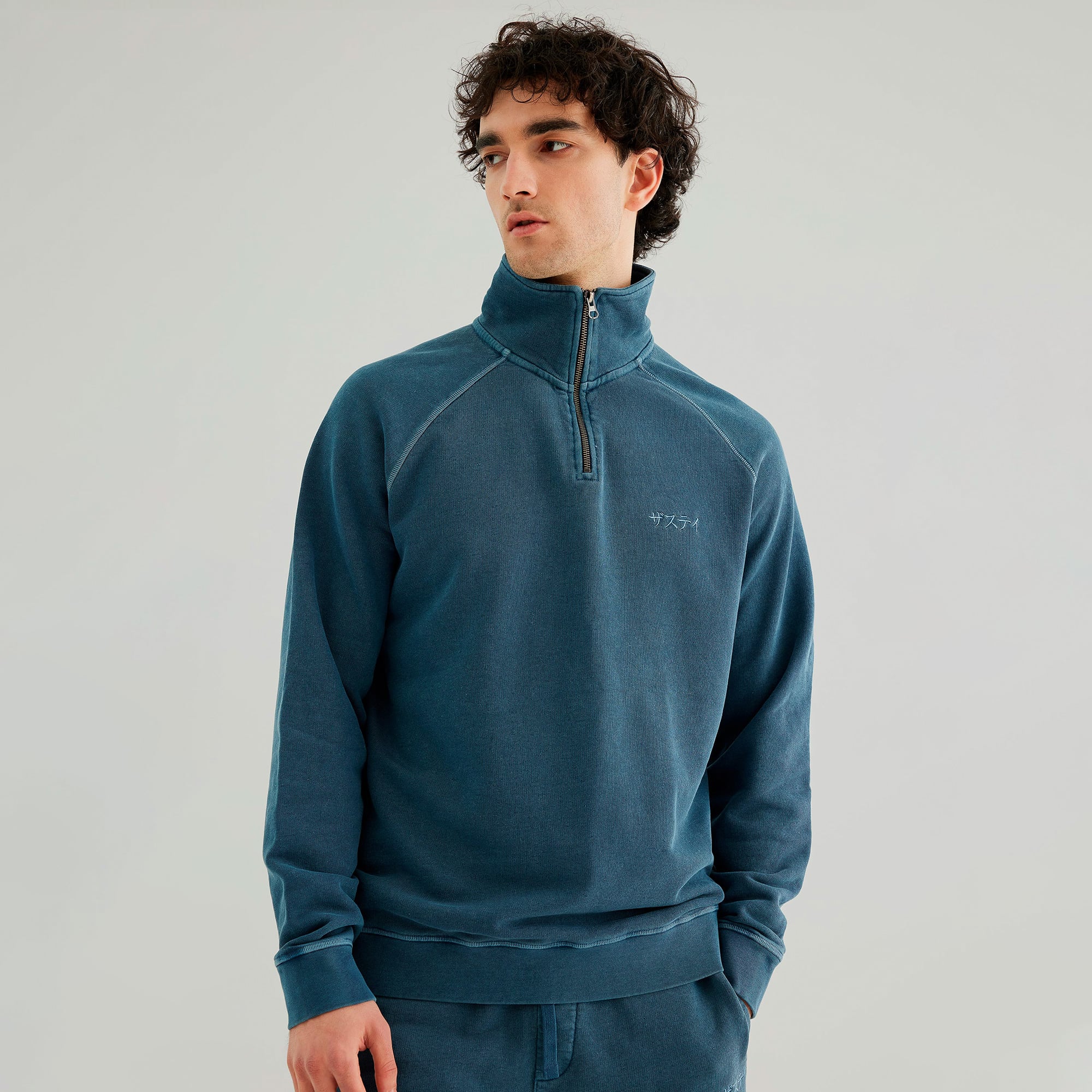 The Stay Line Yuki 1/4 Zip Erkek Mavi Sweatshirt