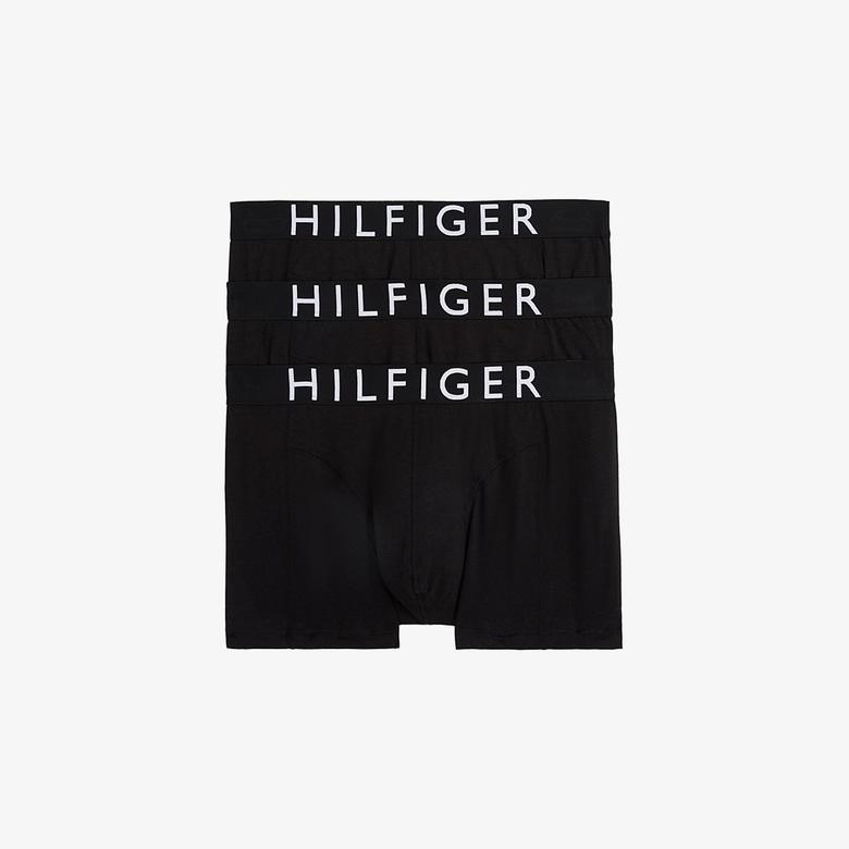 Tommy Hilfiger Bel Lastikli Beyaz Logolu Erkek Siyah 3'lü Boxer