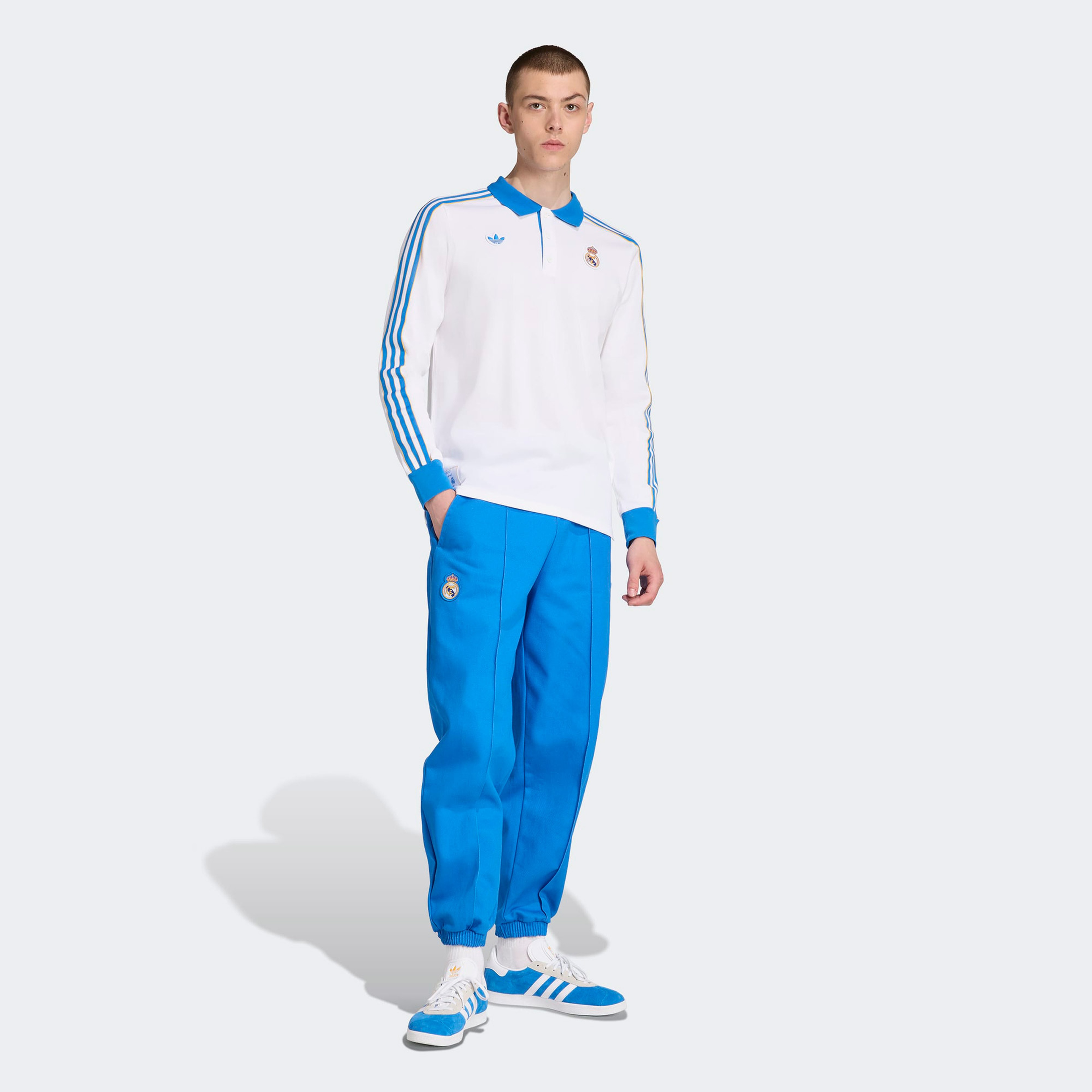 adidas Real Madrid Terrace Icons Erkek Beyaz/Mavi Polo T-Shirt