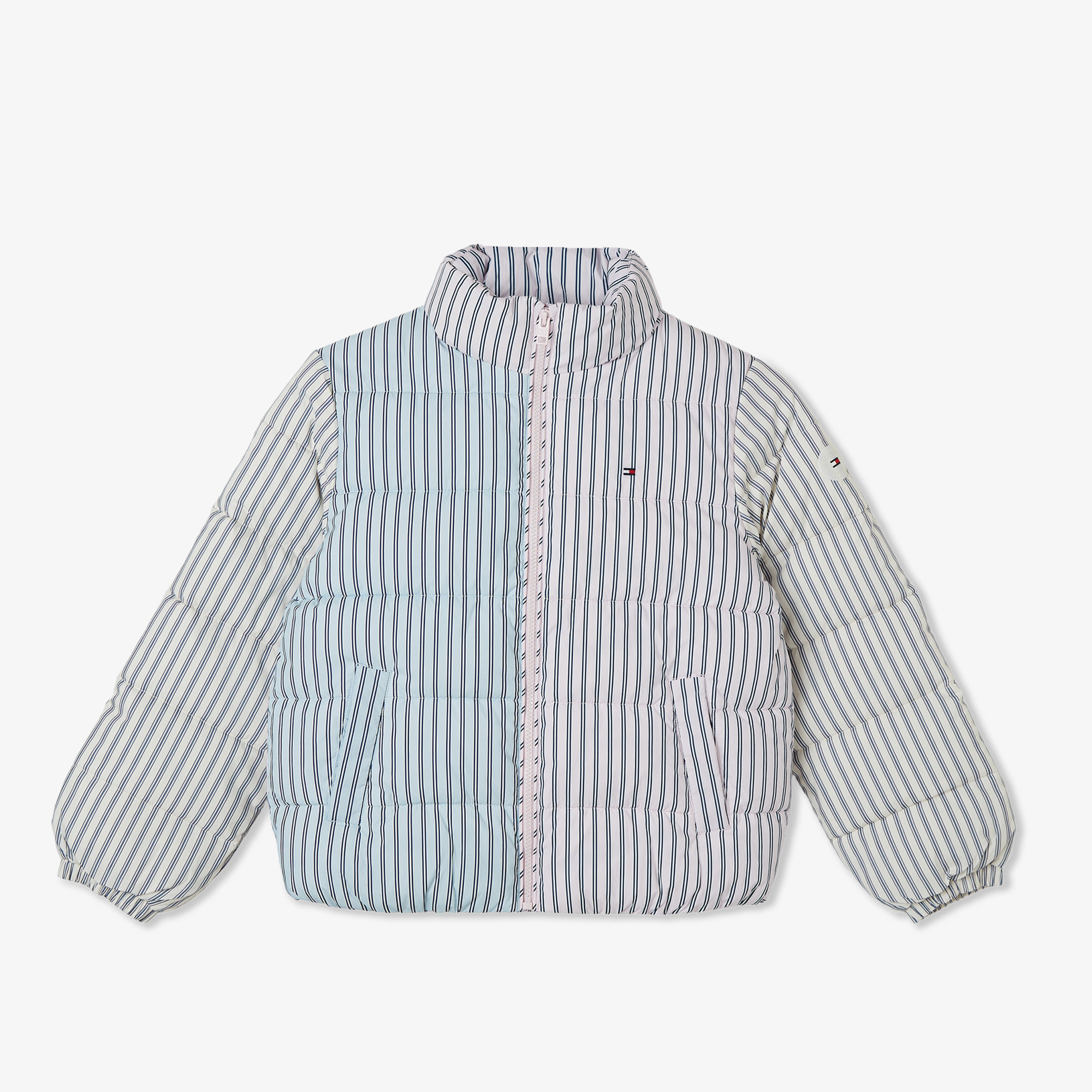 Tommy Hilfiger Mixed Stripe Puffer Çocuk Pembe Mont