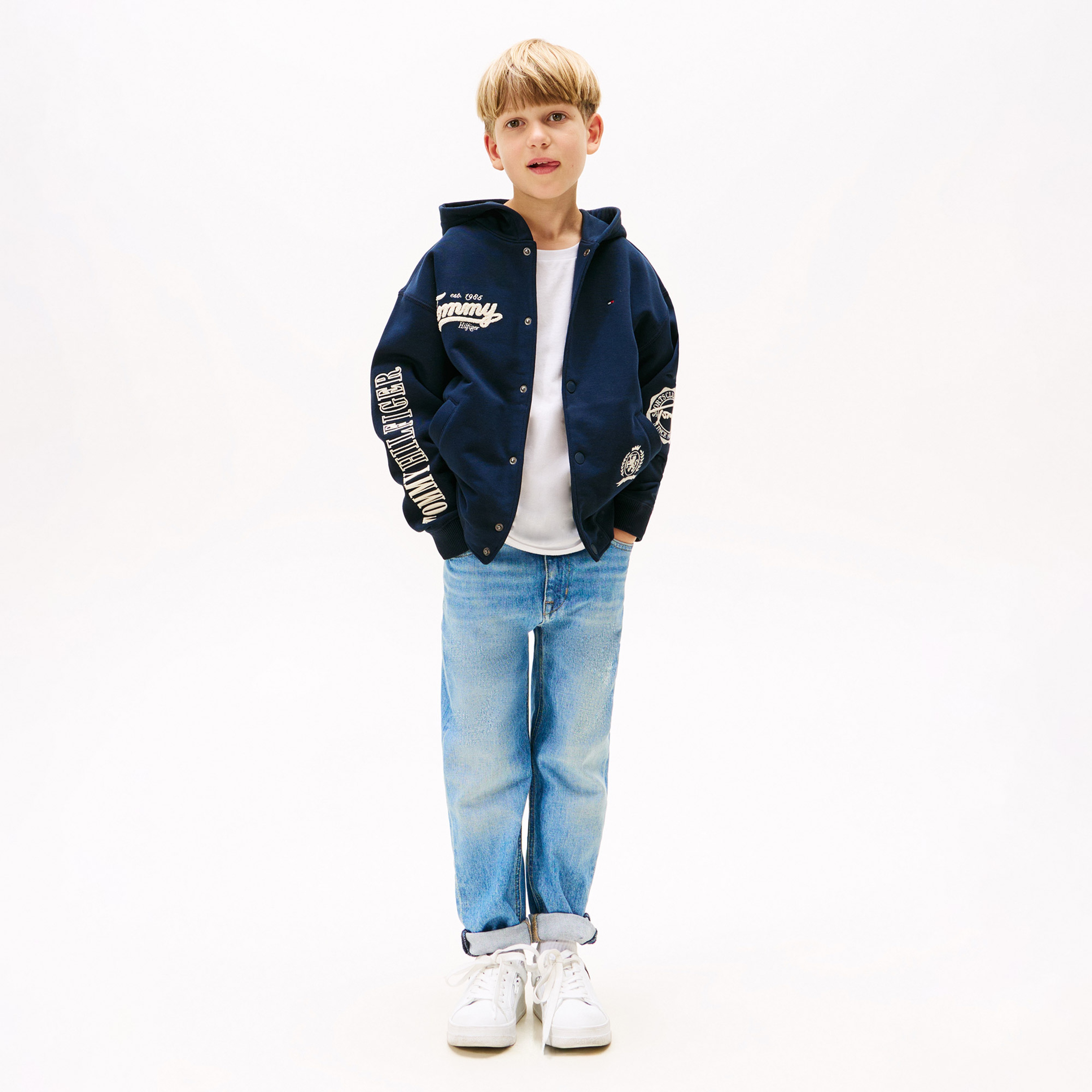 Tommy Hilfiger Varsity Graphic Snap Button Çocuk Lacivert Sweatshirt