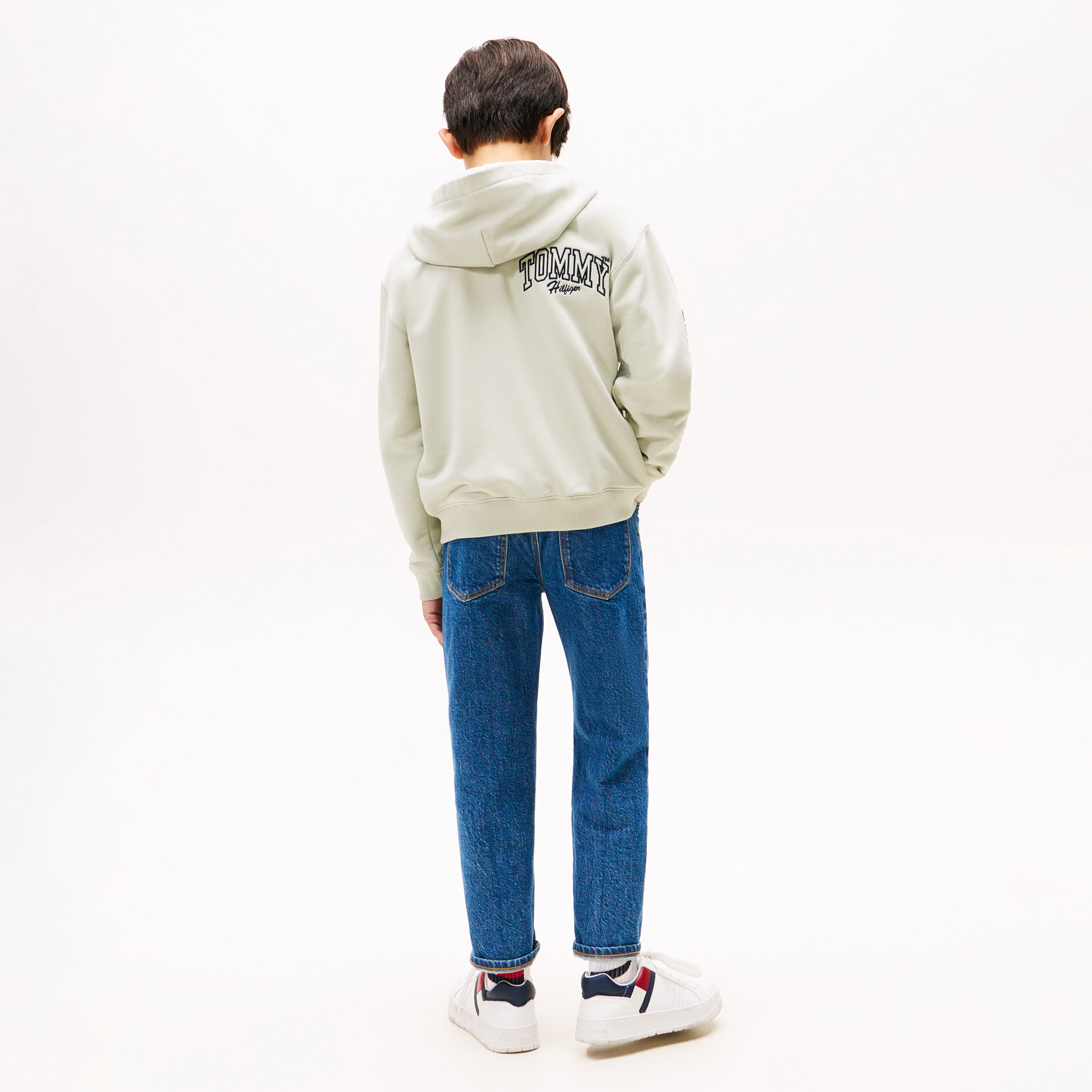 Tommy Hilfiger Varsity Graphic Snap Button Çocuk Bej Sweatshirt