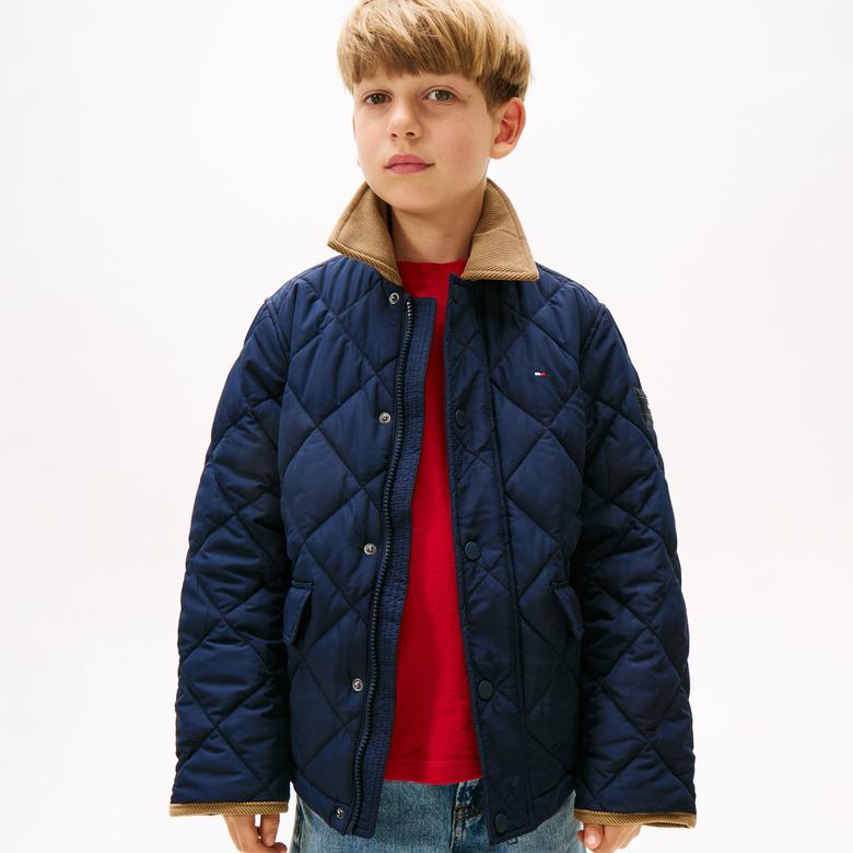 Tommy Hilfiger Contrast Collar Quilted Relaxed Çocuk Lacivert Ceket