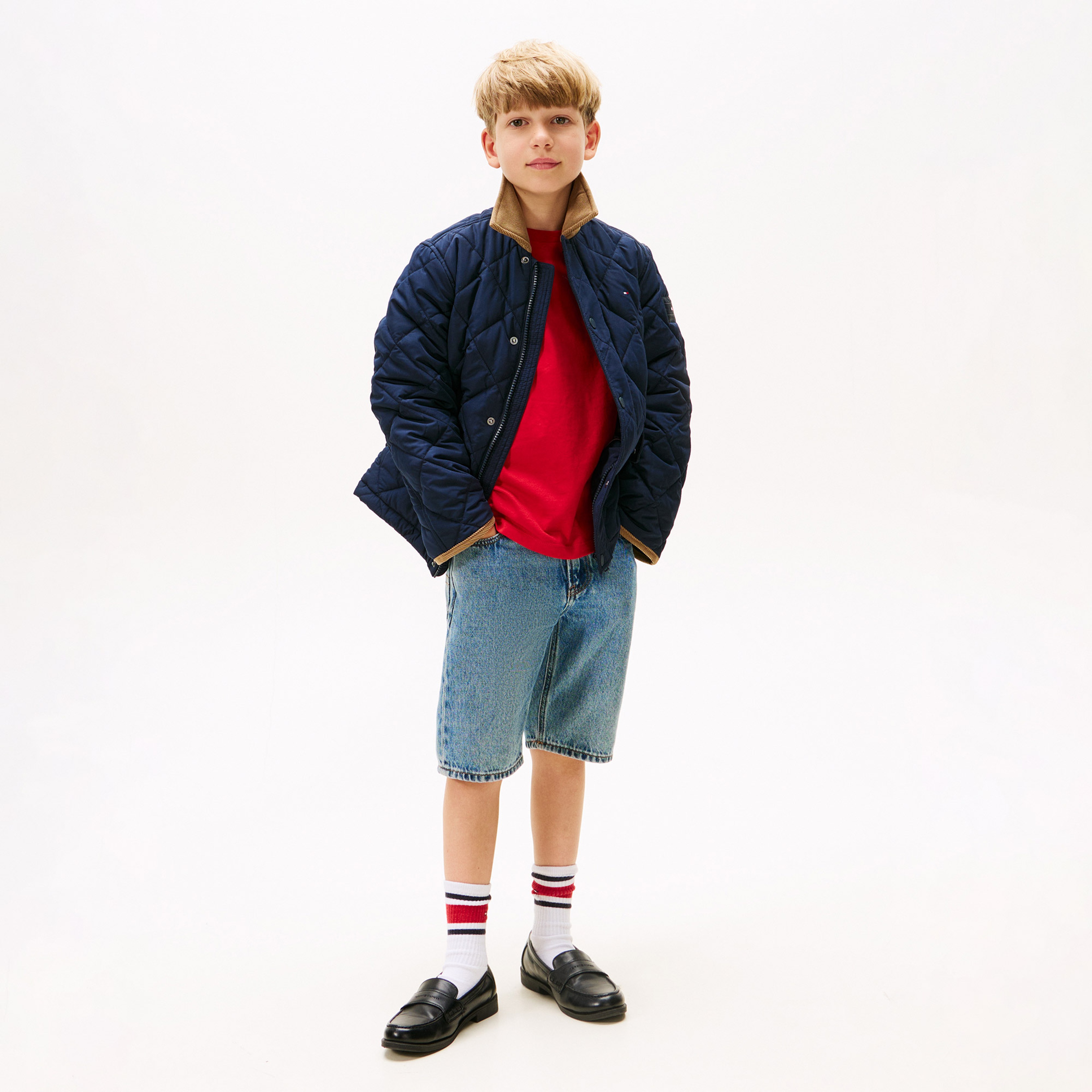 Tommy Hilfiger Contrast Collar Quilted Relaxed Çocuk Lacivert Ceket