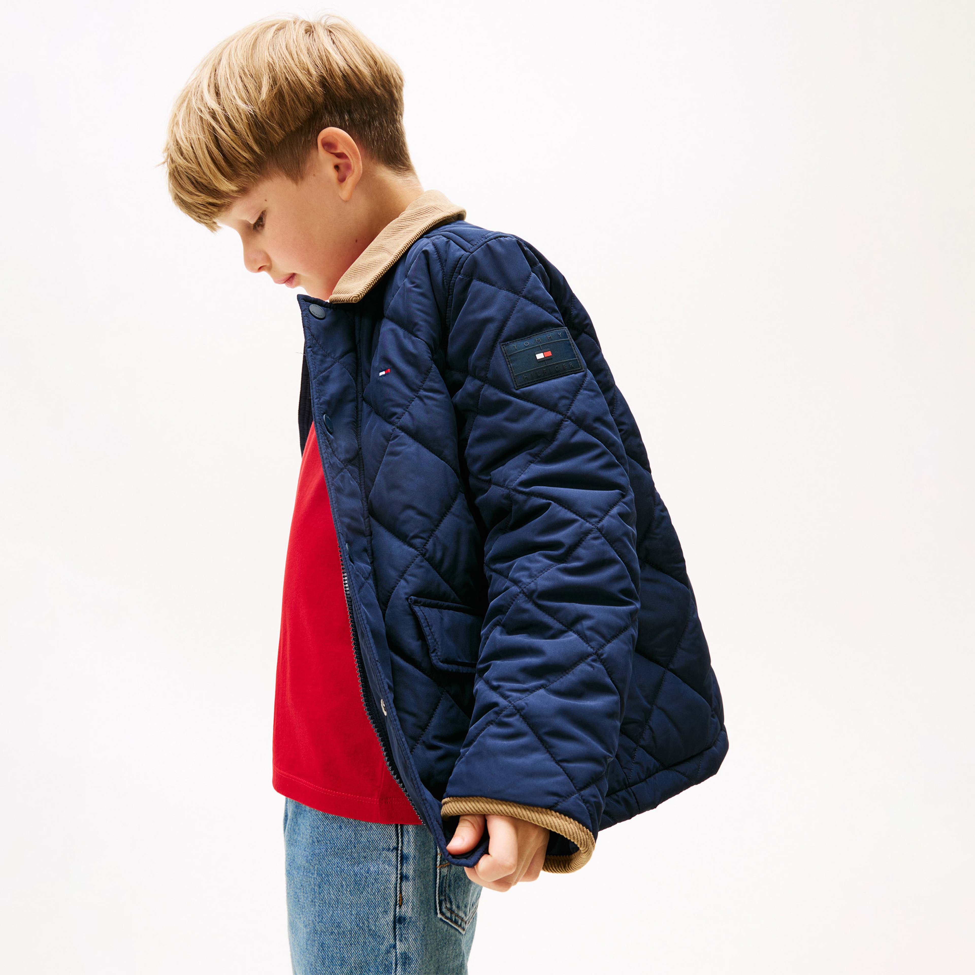 Tommy Hilfiger Contrast Collar Quilted Relaxed Çocuk Lacivert Ceket