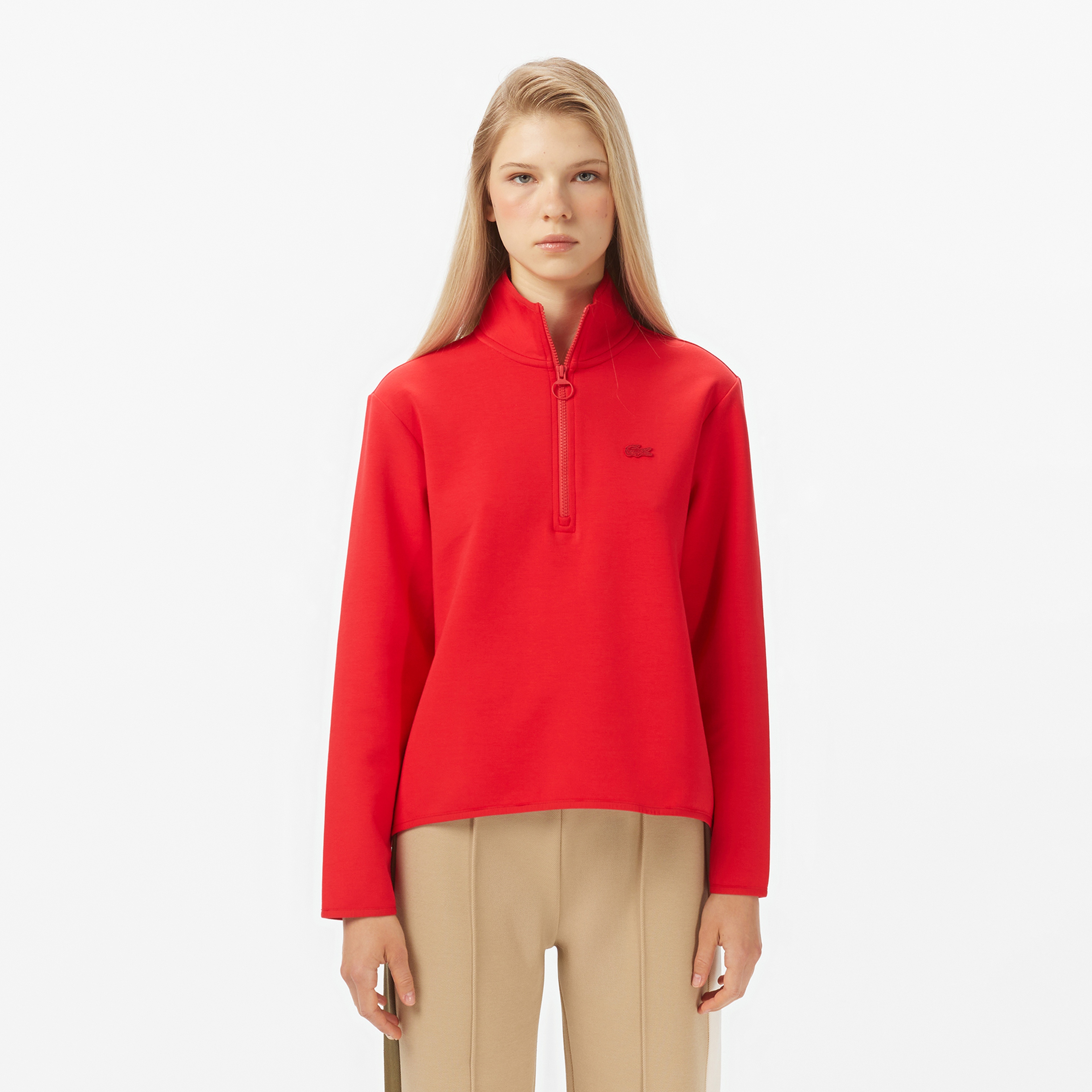 Kadın Regular Fit Yarım Fermuarlı Kırmızı Sweatshirt