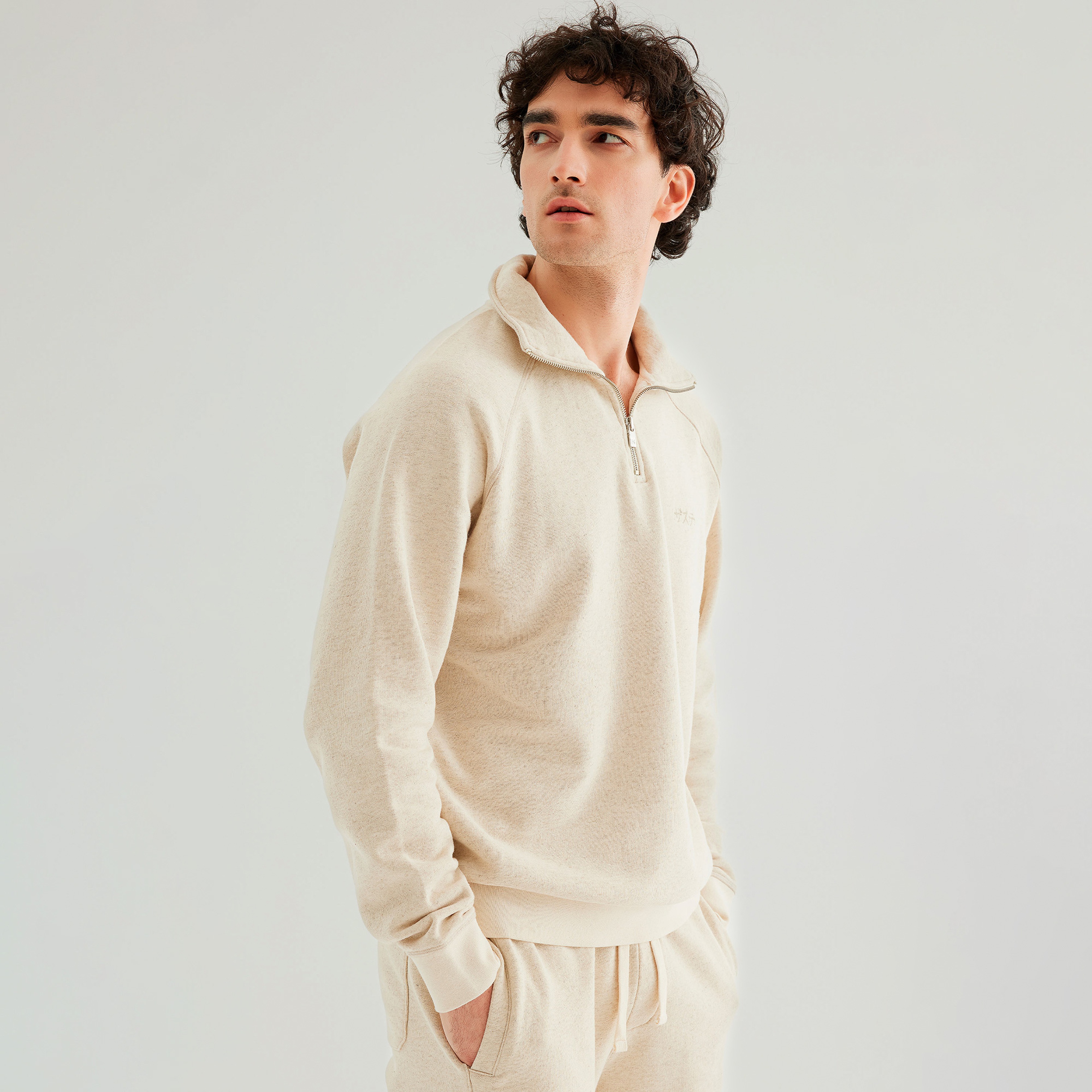The Stay Line Yuki 1/4 Zip Erkek Bej Sweatshirt