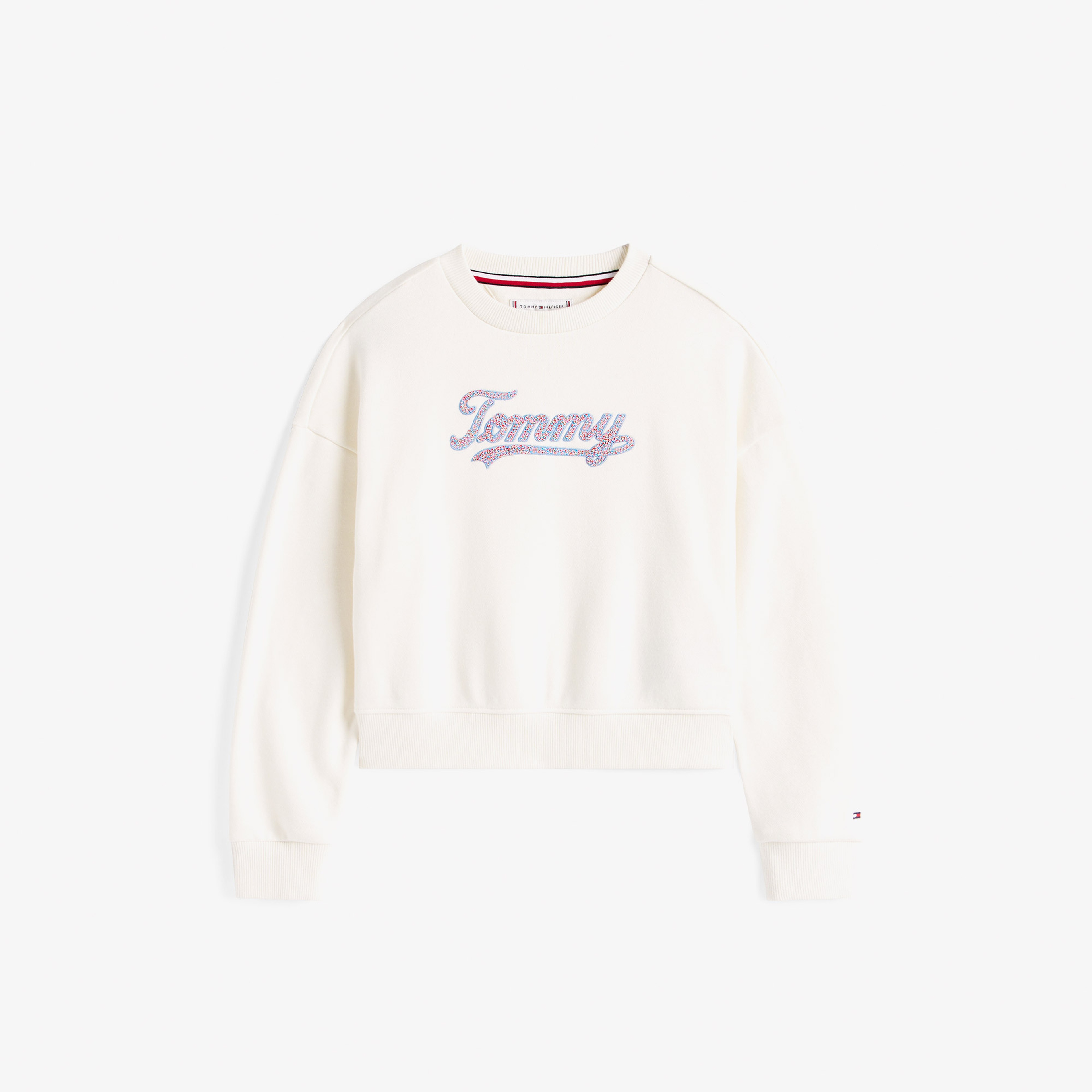 Tommy Hilfiger Script Sequin Çocuk Beyaz Sweatshirt