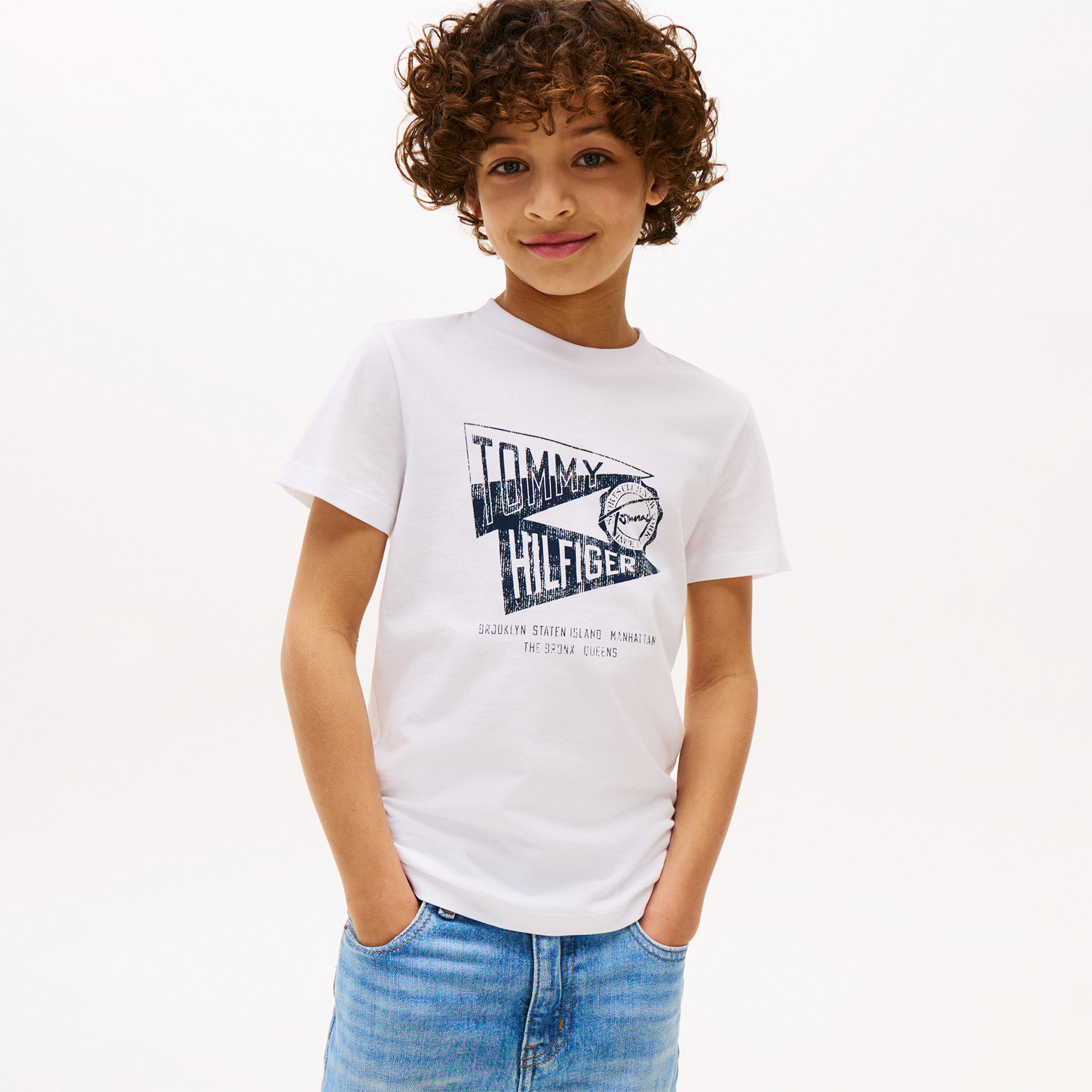 Tommy Hilfiger Textured Graphic Çocuk Beyaz T-Shirt