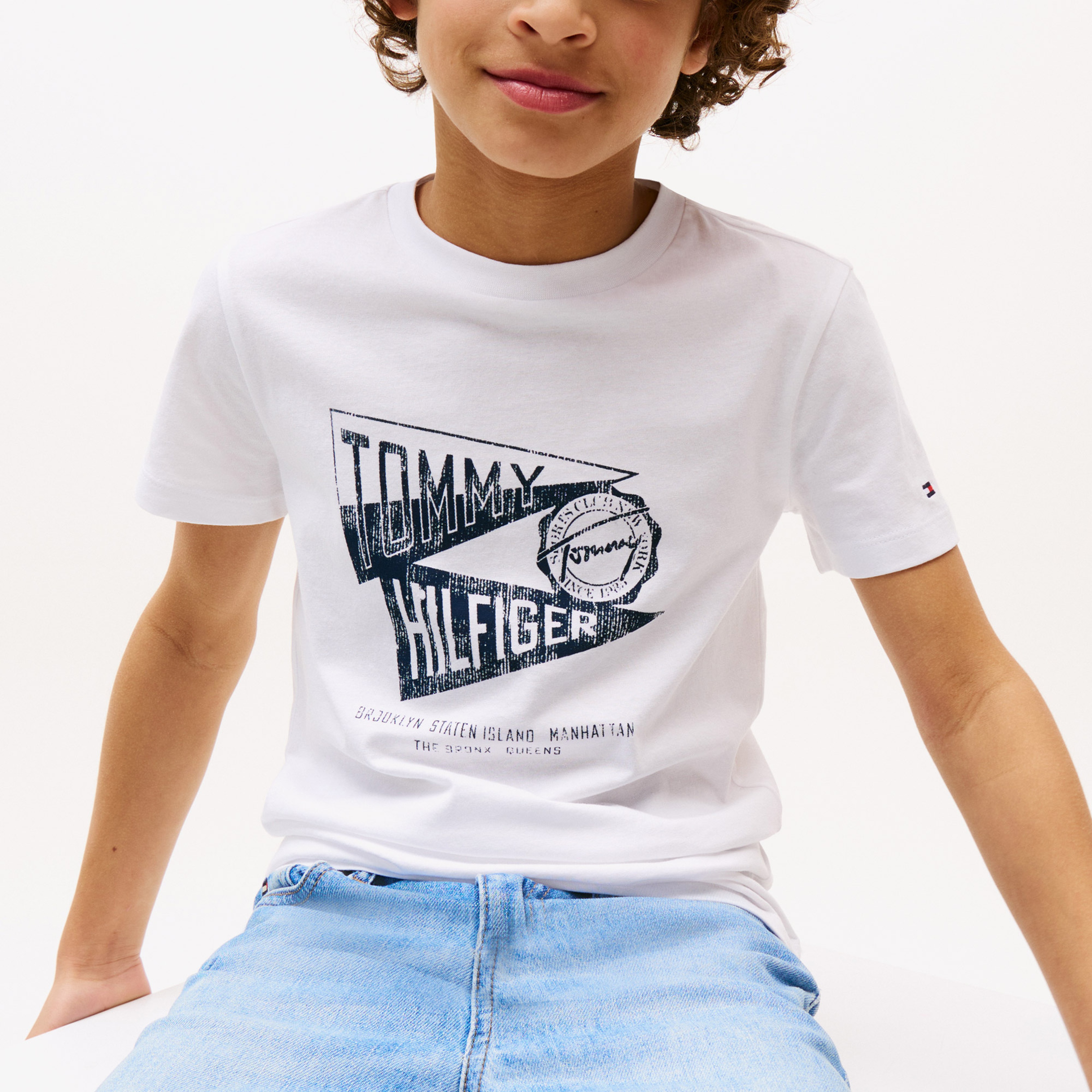 Tommy Hilfiger Textured Graphic Çocuk Beyaz T-Shirt