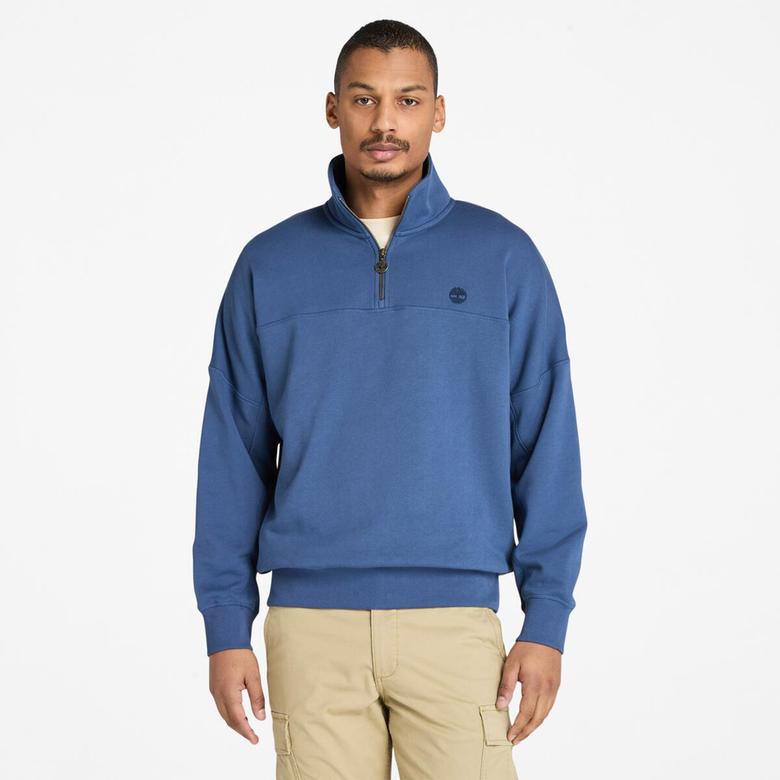 Timberland Small Logo 1/4 Zip Erkek Mavi Sweatshirt