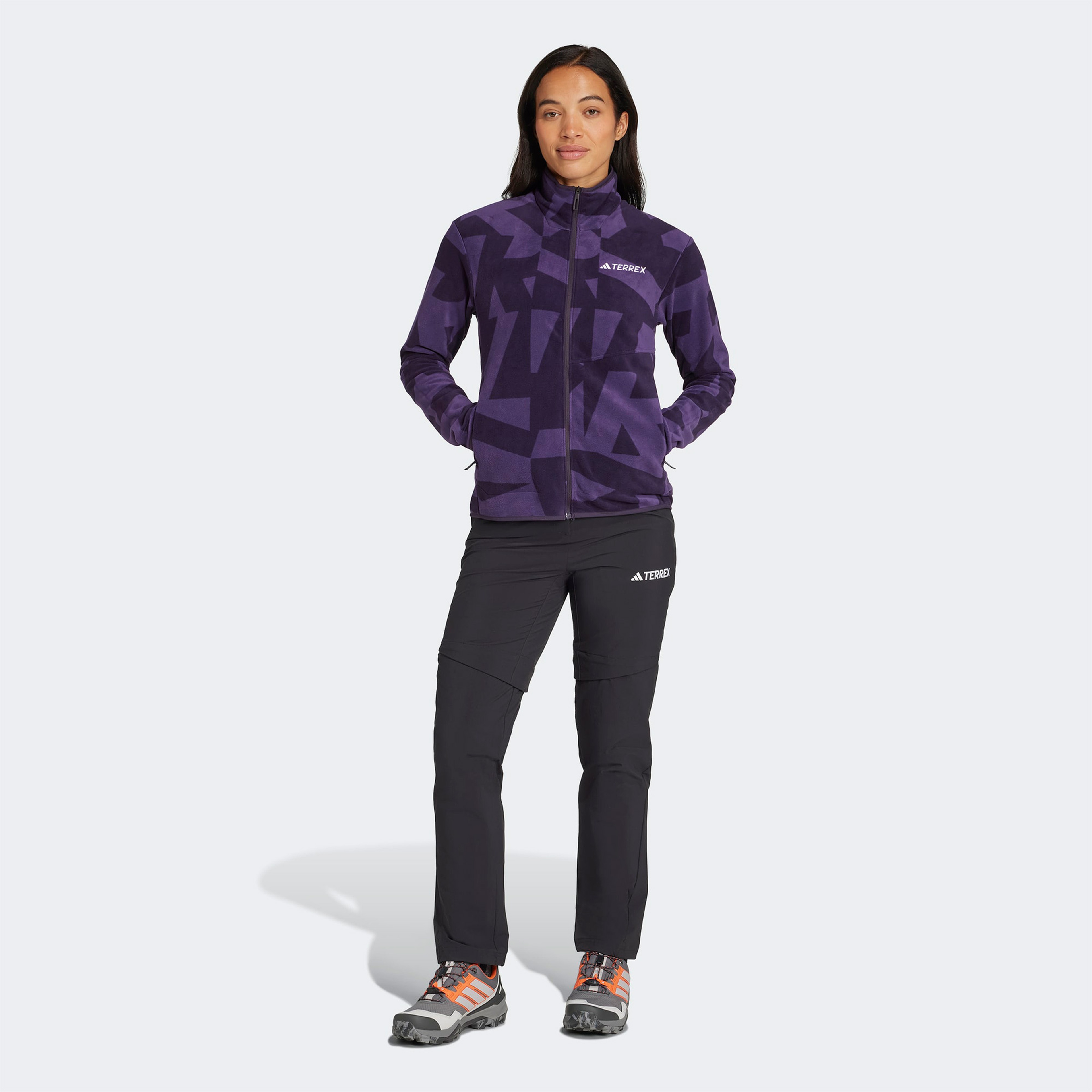 adidas Terrex Multi Printed Full Zip Fleece Kadın Mor Yürüyüş Polar