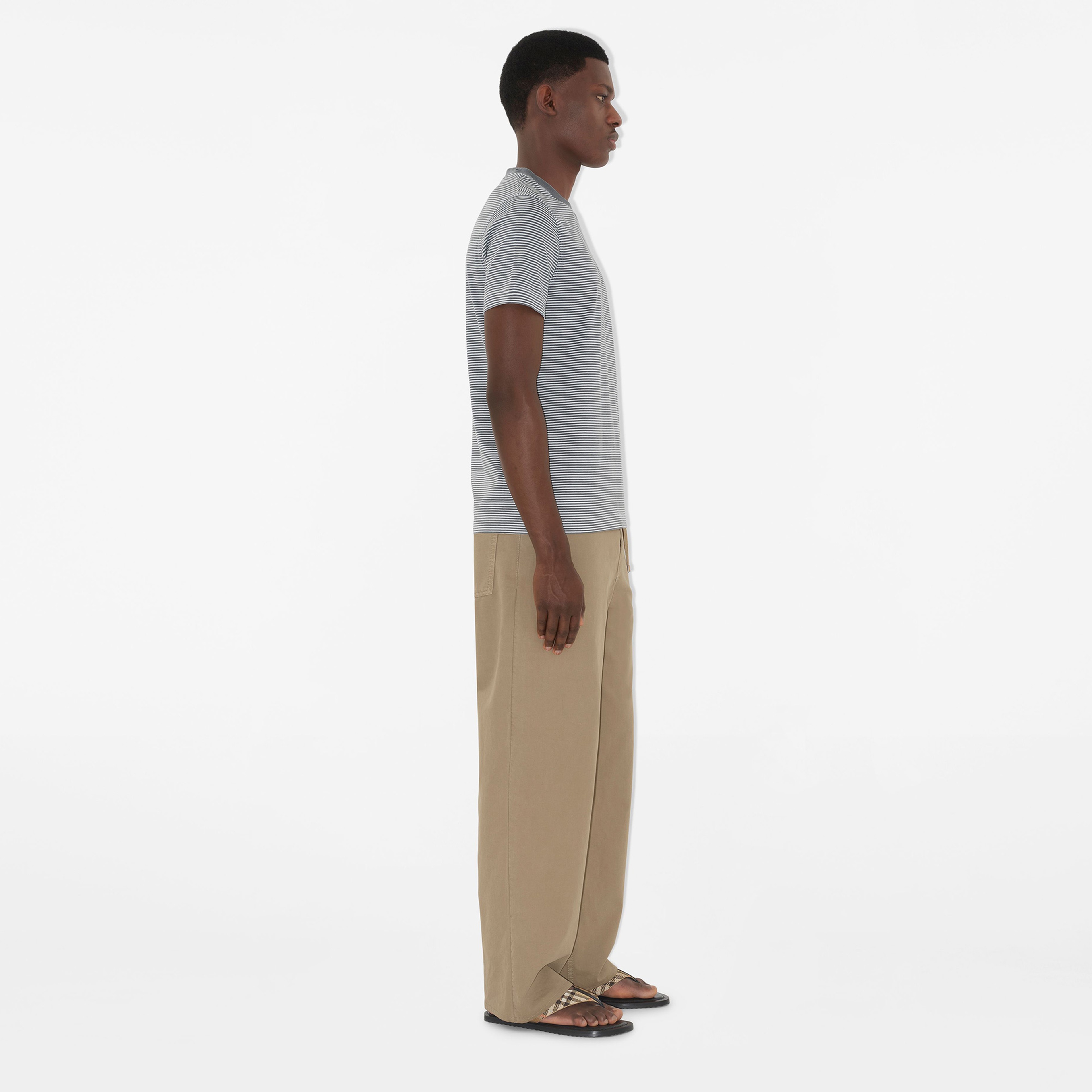 Burberry For Striped Cotton Erkek Gri T-Shirt