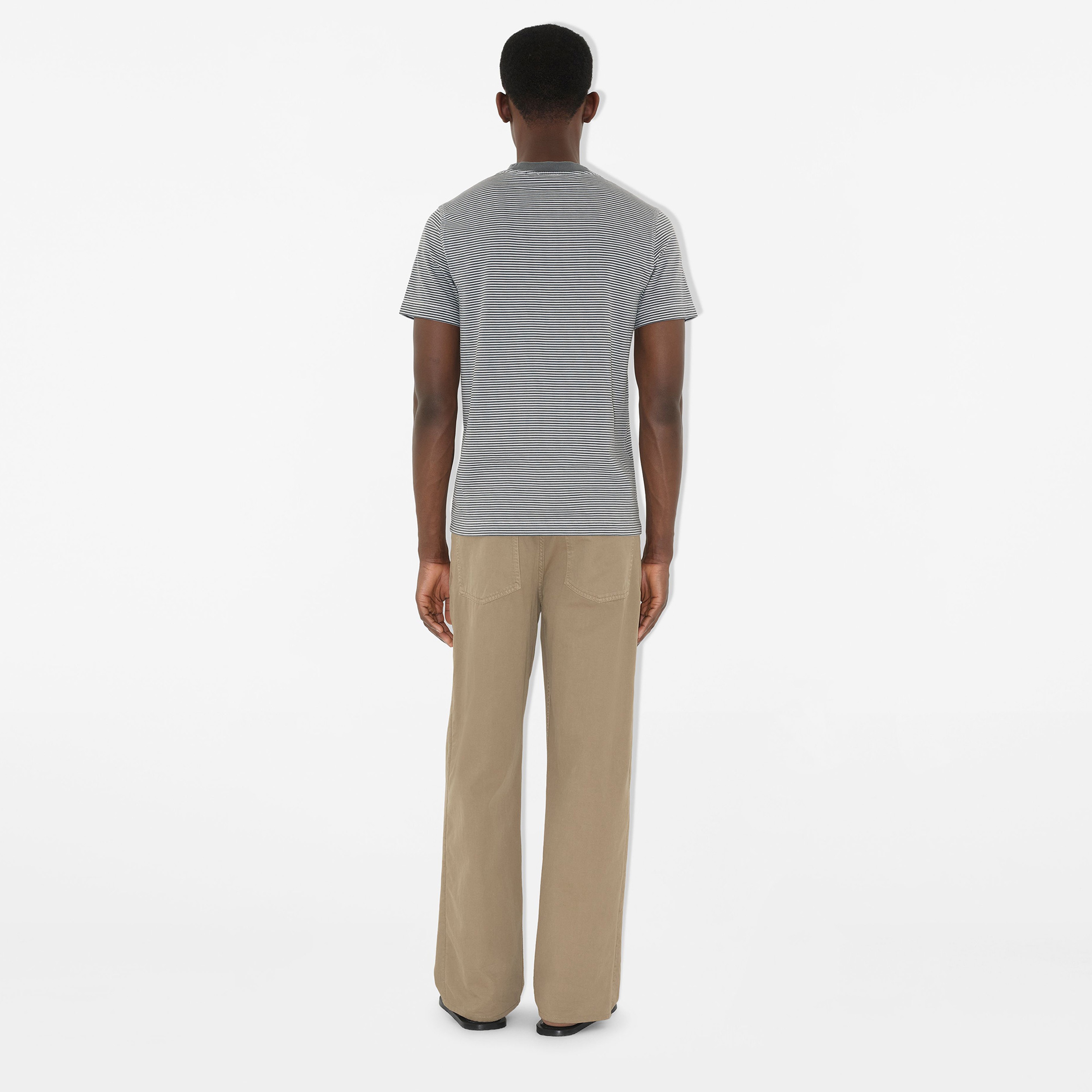 Burberry For Striped Cotton Erkek Gri T-Shirt