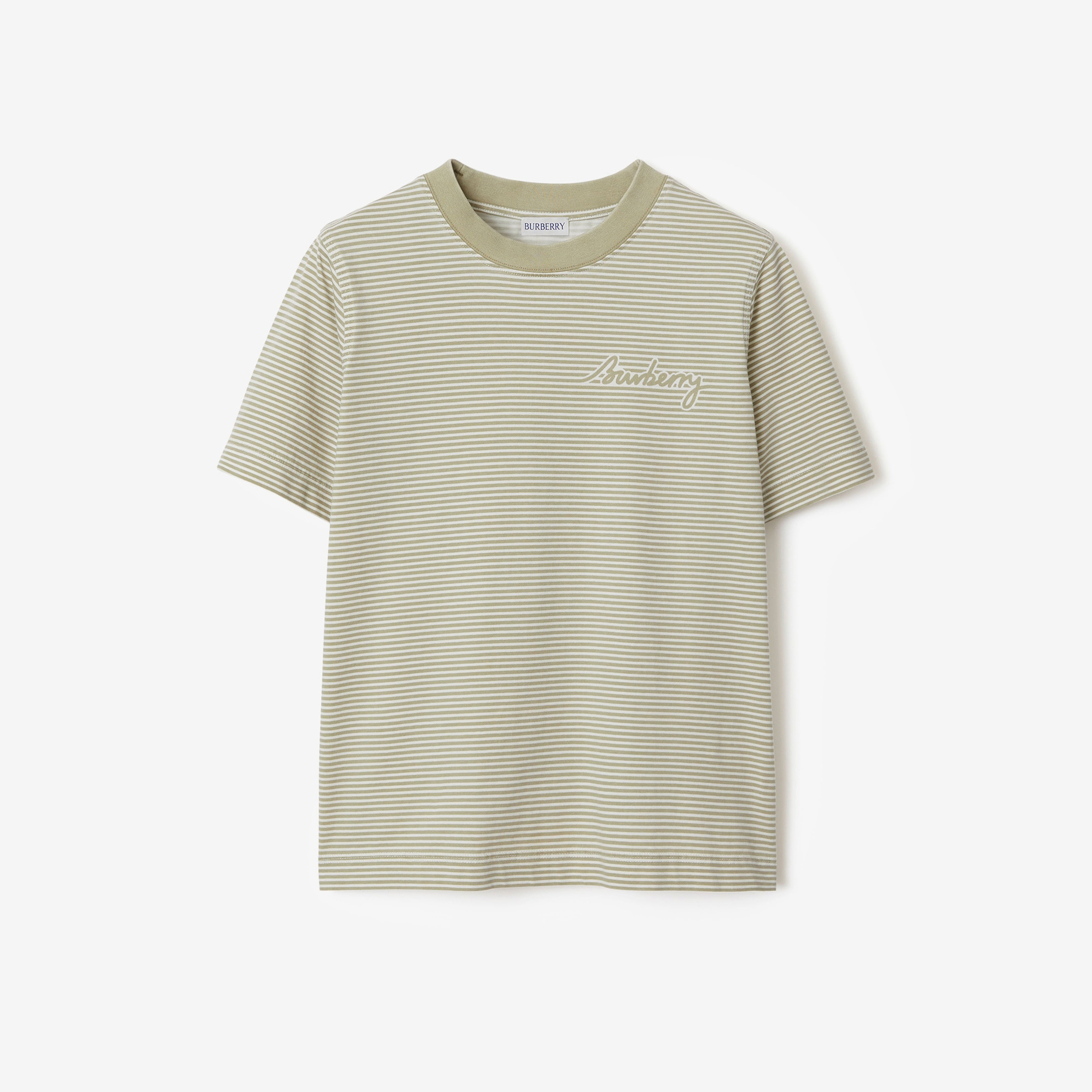 Burberry For Striped Cotton Kadın Haki T-Shirt