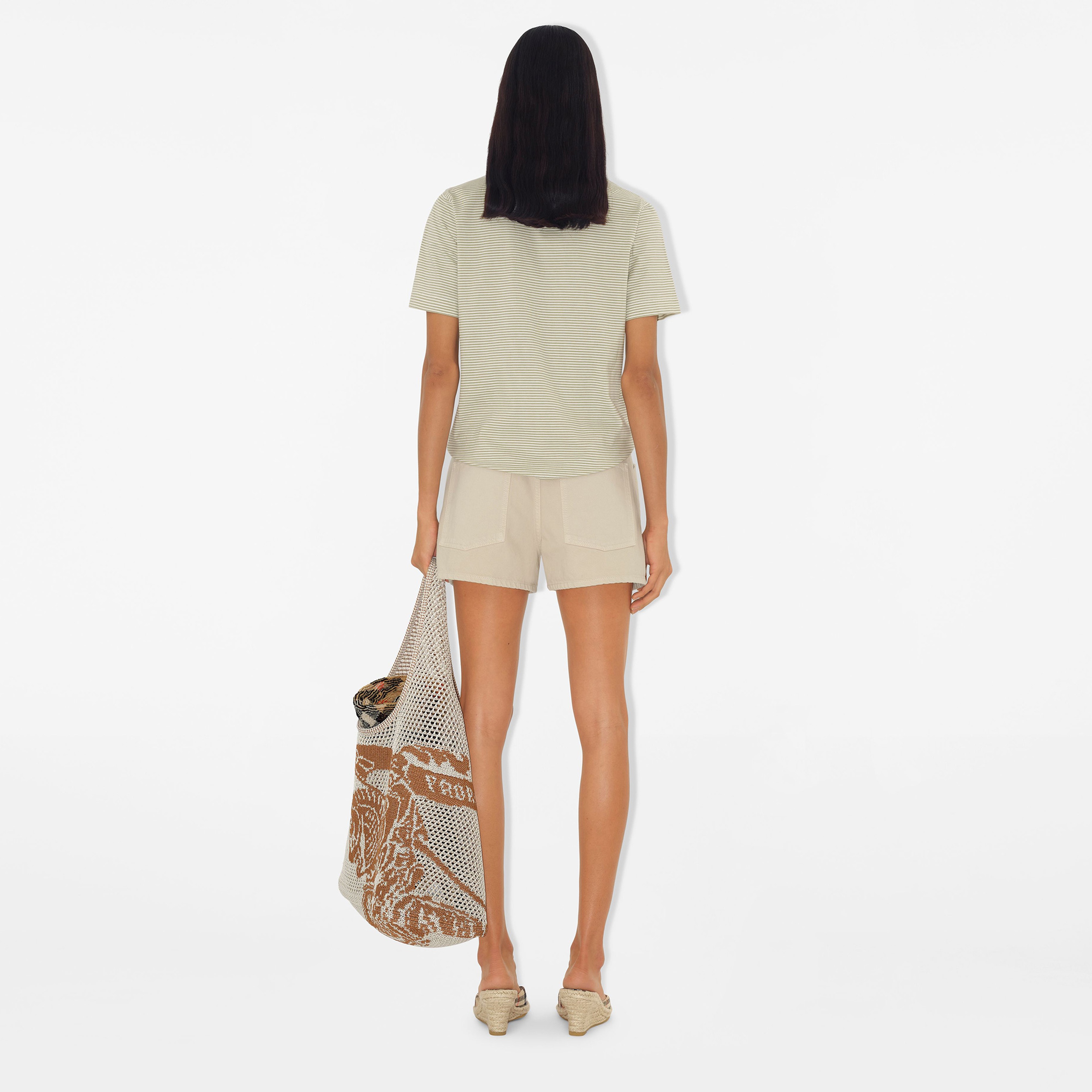 Burberry For Striped Cotton Kadın Haki T-Shirt