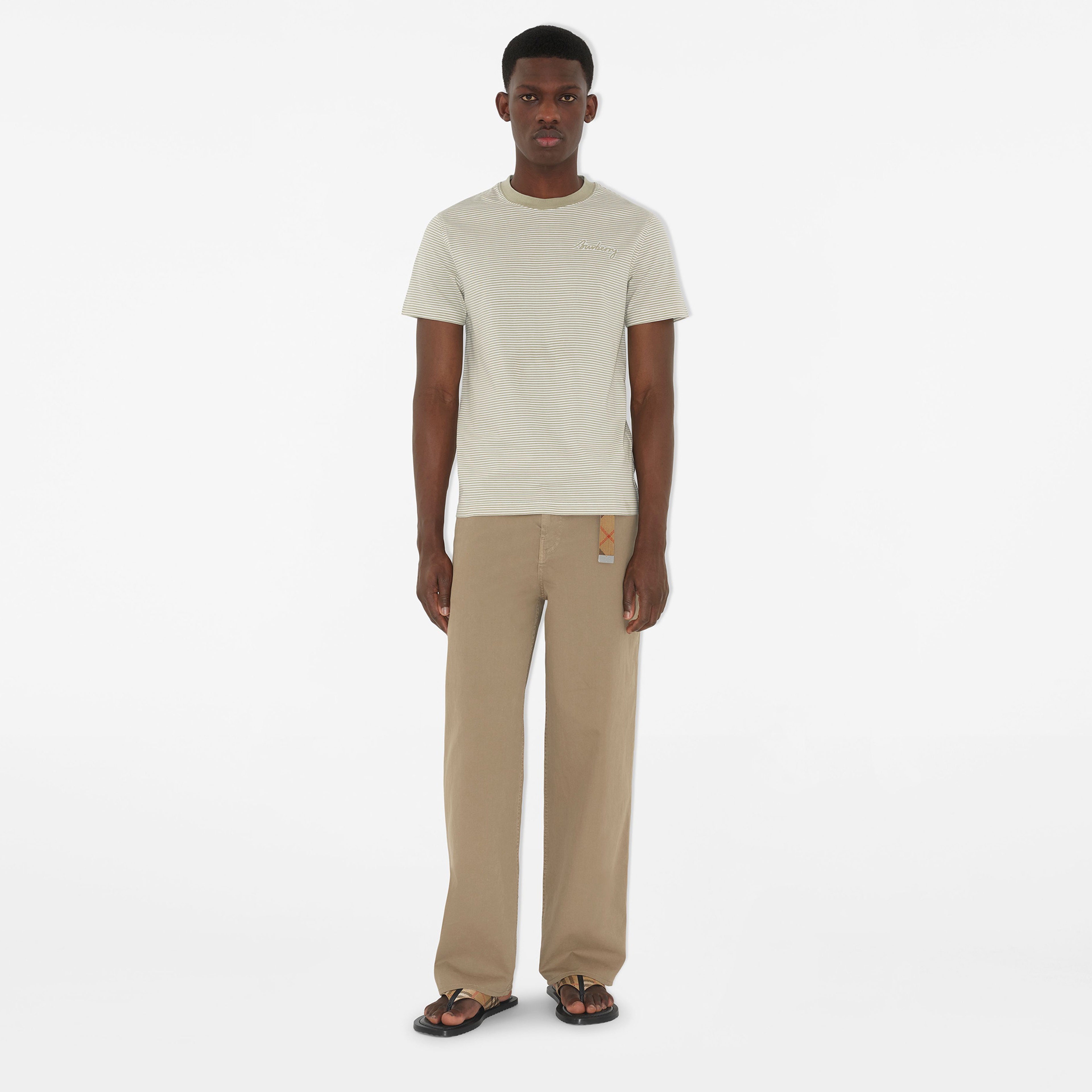 Burberry For Striped Cotton Erkek Haki T-Shirt