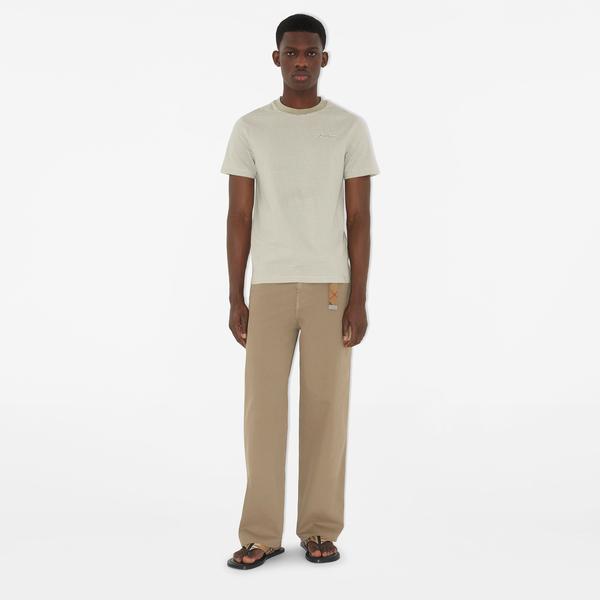 Burberry For Striped Cotton Erkek Bej T-Shirt