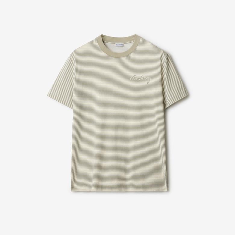 Burberry For Striped Cotton Erkek Bej T-Shirt