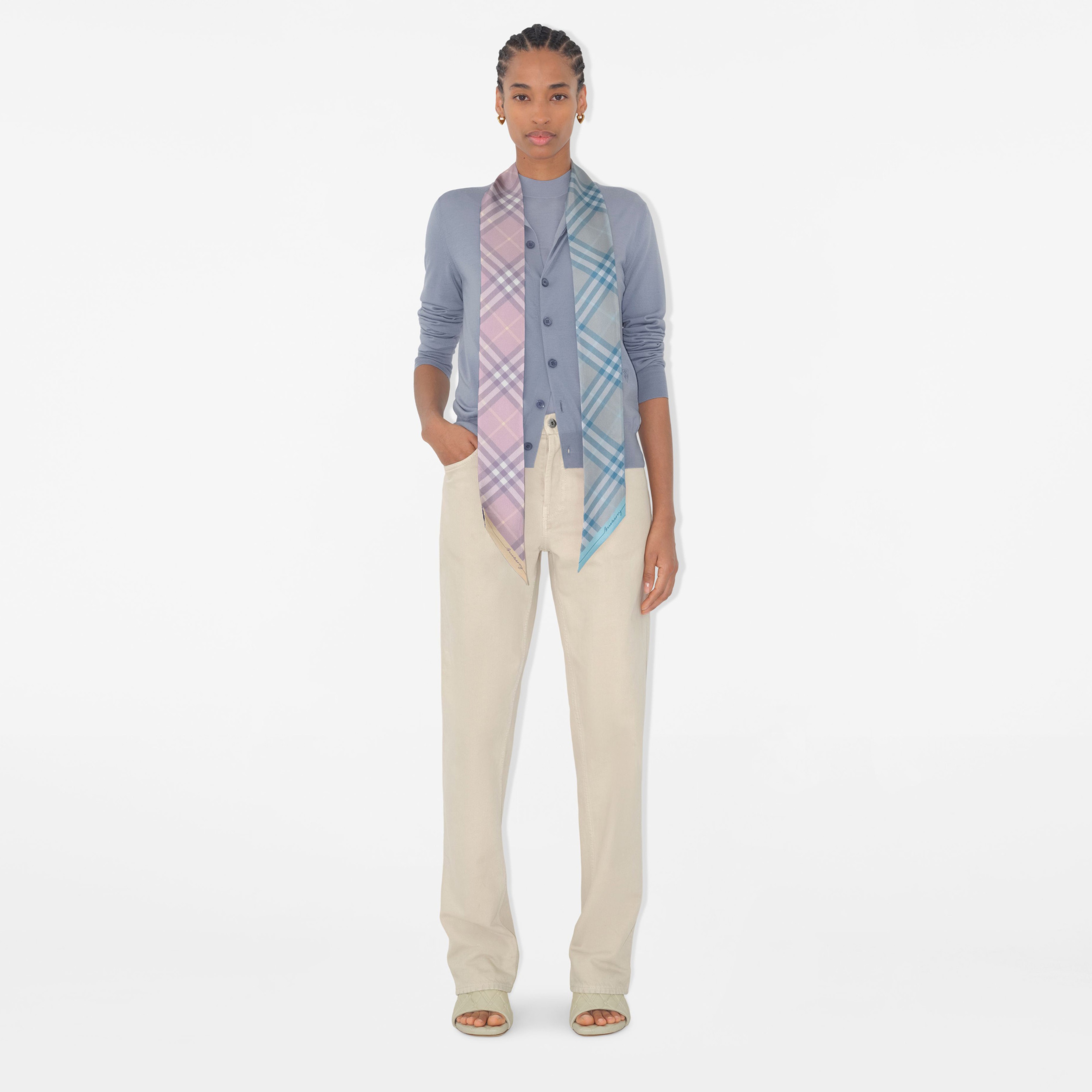 Burberry Skinny Contrast Silk Kadın Mor Şal