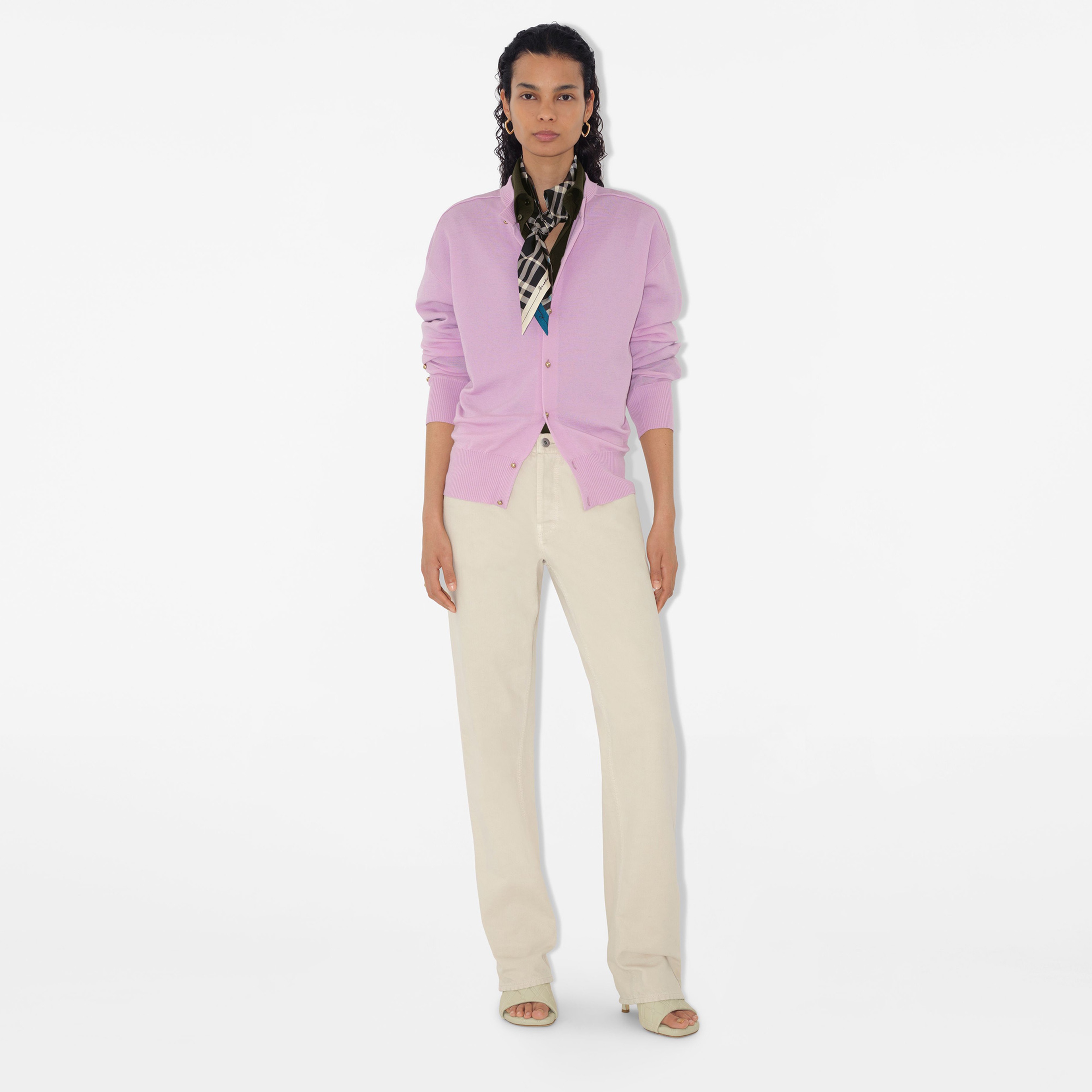 Burberry Skinny Contrast Silk Kadın Haki Şal