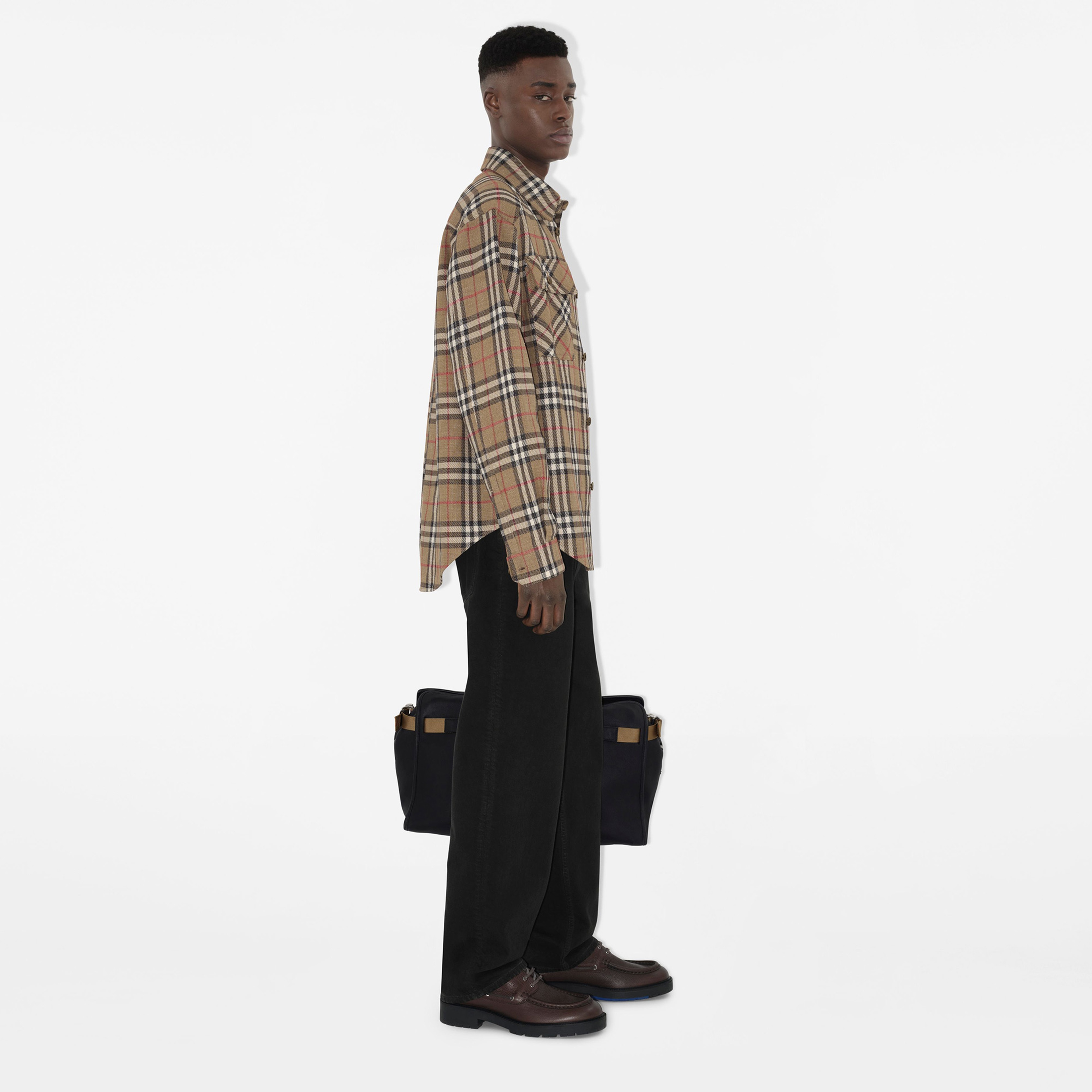 Burberry Sip Oversized Fit Cotton Linen Erkek Bej Gömlek