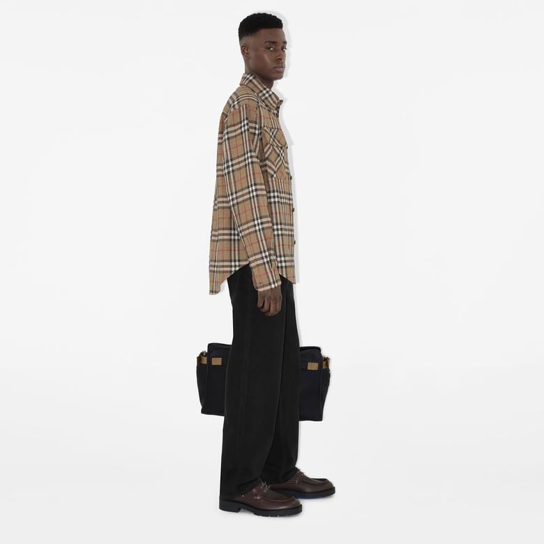 Burberry Sip Oversized Fit Cotton Linen Erkek Bej Gömlek