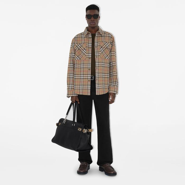 Burberry Sip Oversized Fit Cotton Linen Erkek Bej Gömlek