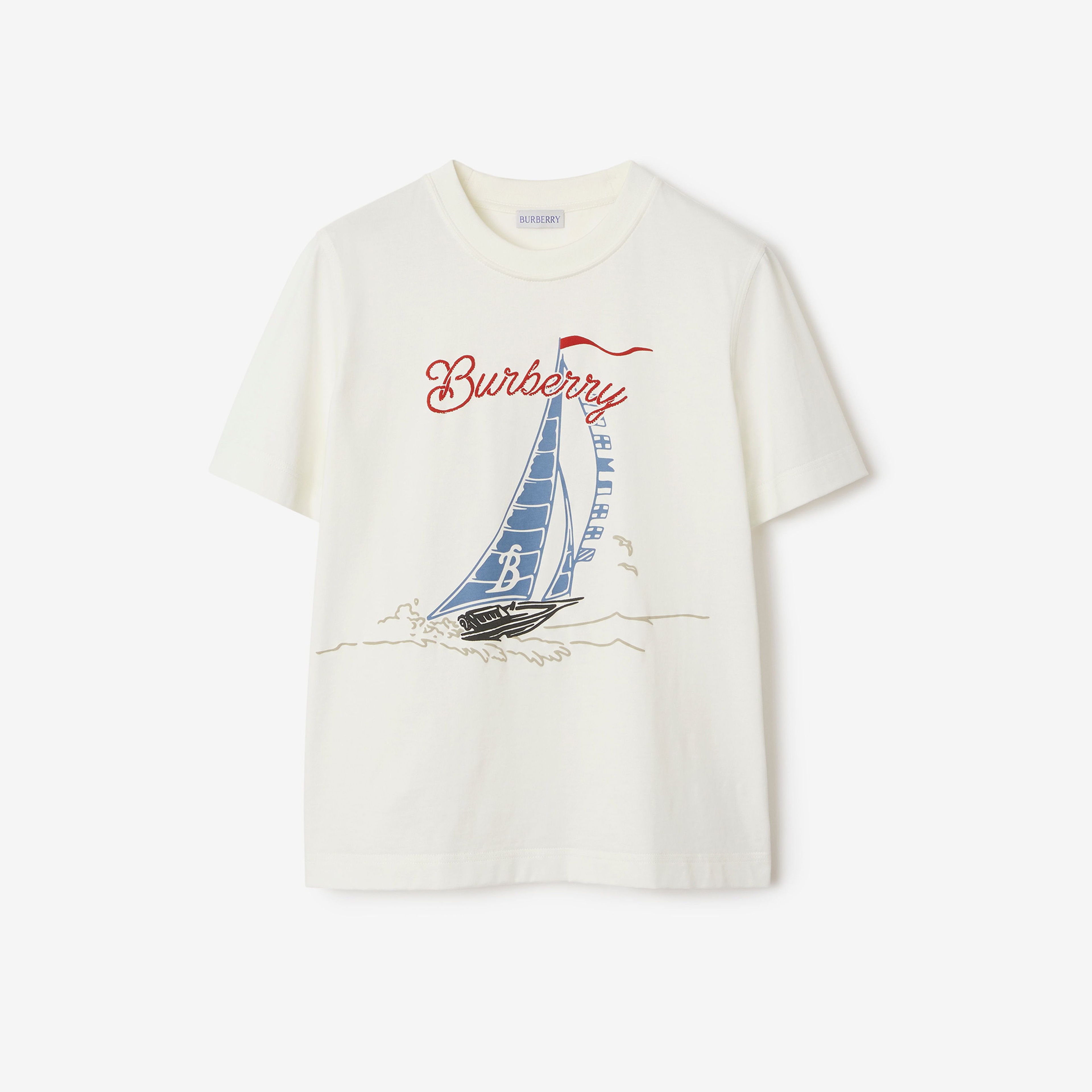 Burberry Sic Sailboat Cotton Kadın Beyaz T-Shirt