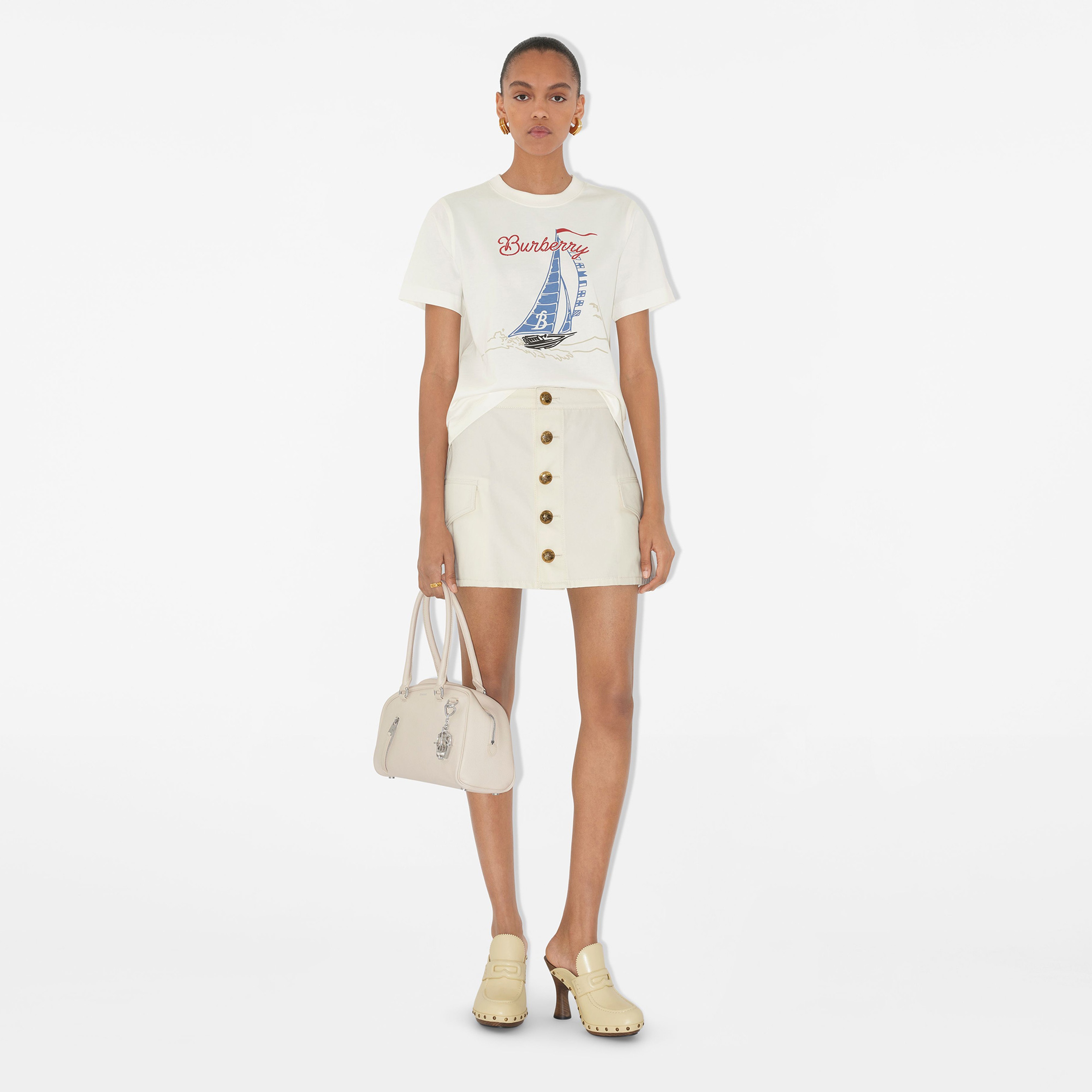 Burberry Sic Sailboat Cotton Kadın Beyaz T-Shirt