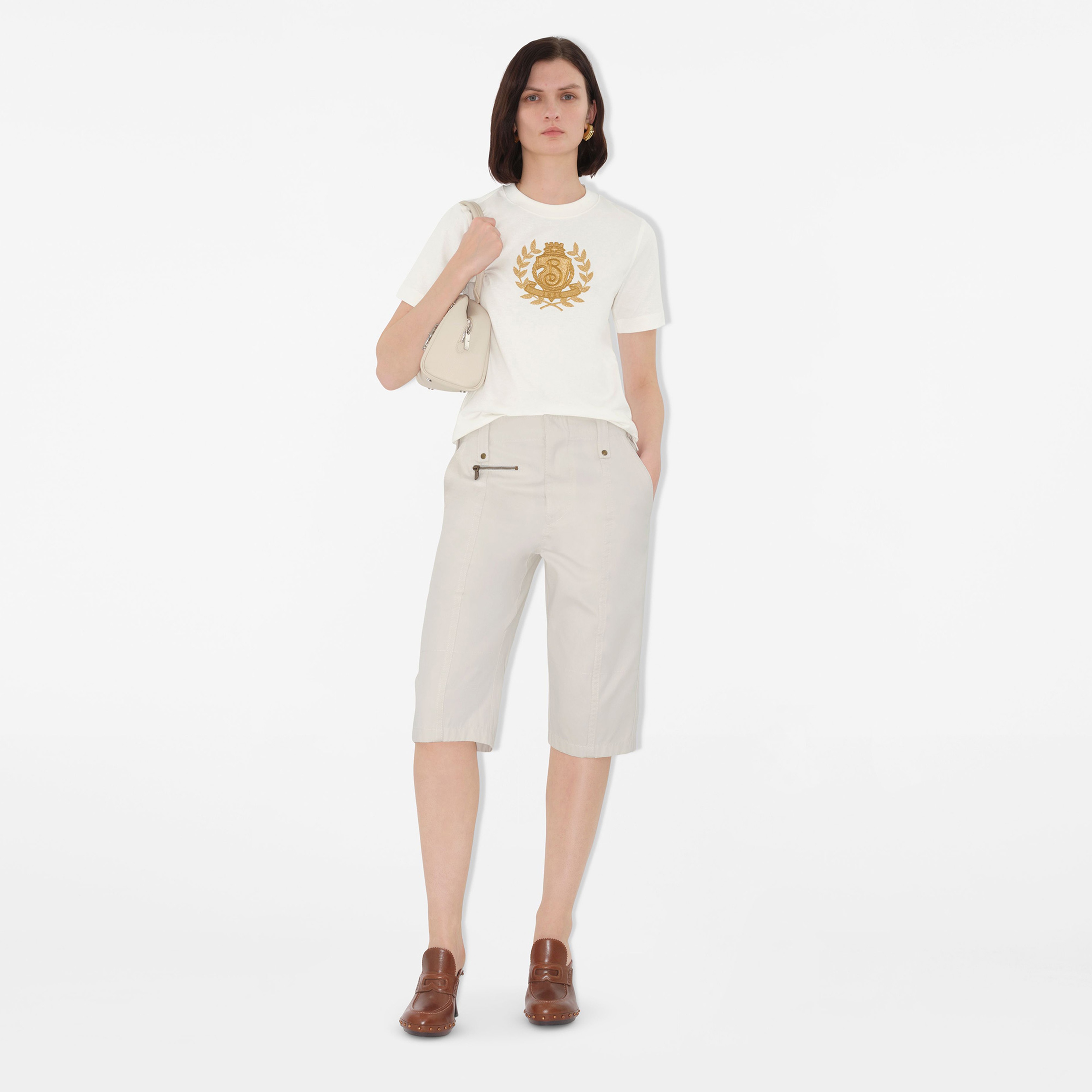 Burberry Sic Crest Cotton Kadın Beyaz T-Shirt