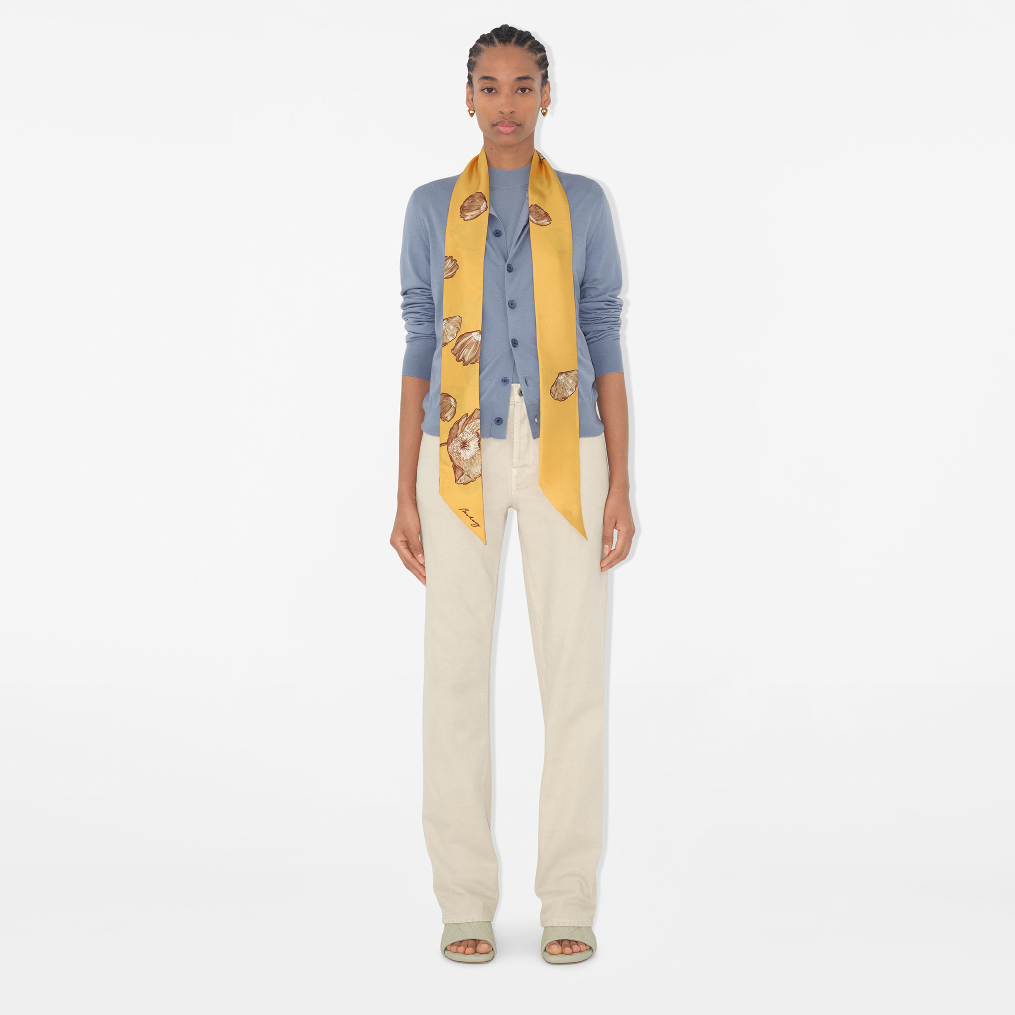 Burberry Skinny Poppy Silk Kadın Bordo Fular