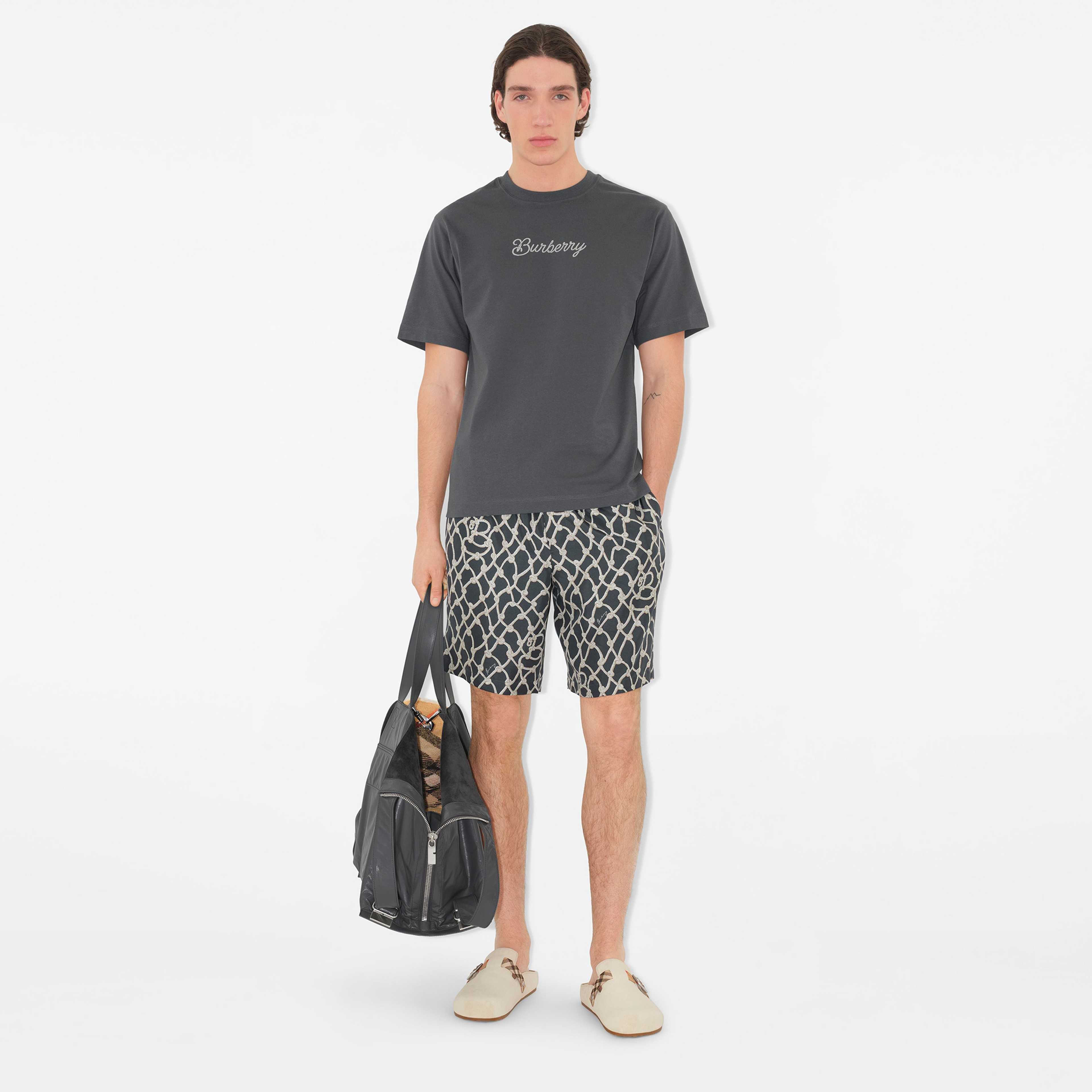 Burberry Sic Surfer Knight Cotton Erkek Gri T-Shirt