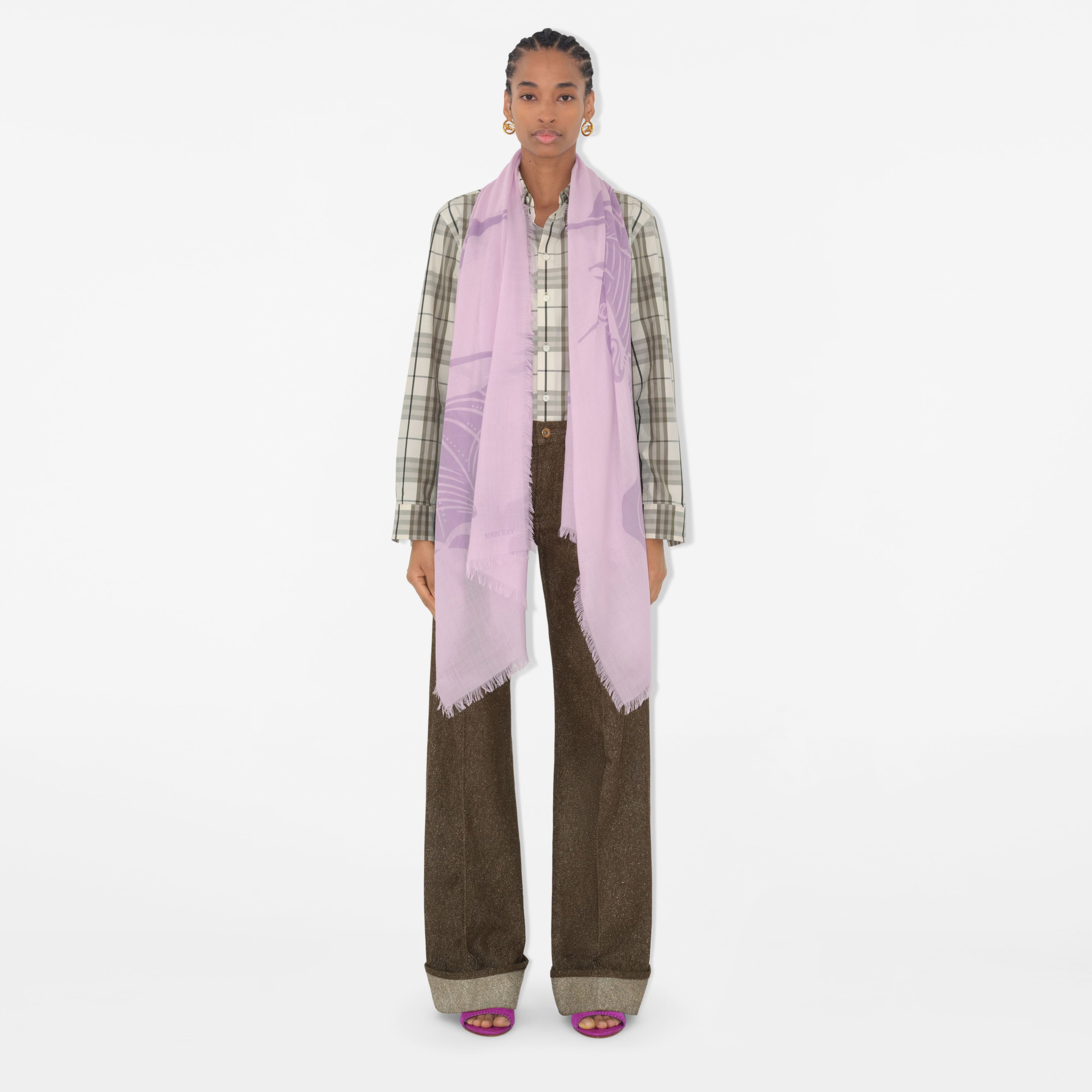 Burberry Large Wool Kadın Mor Atkı