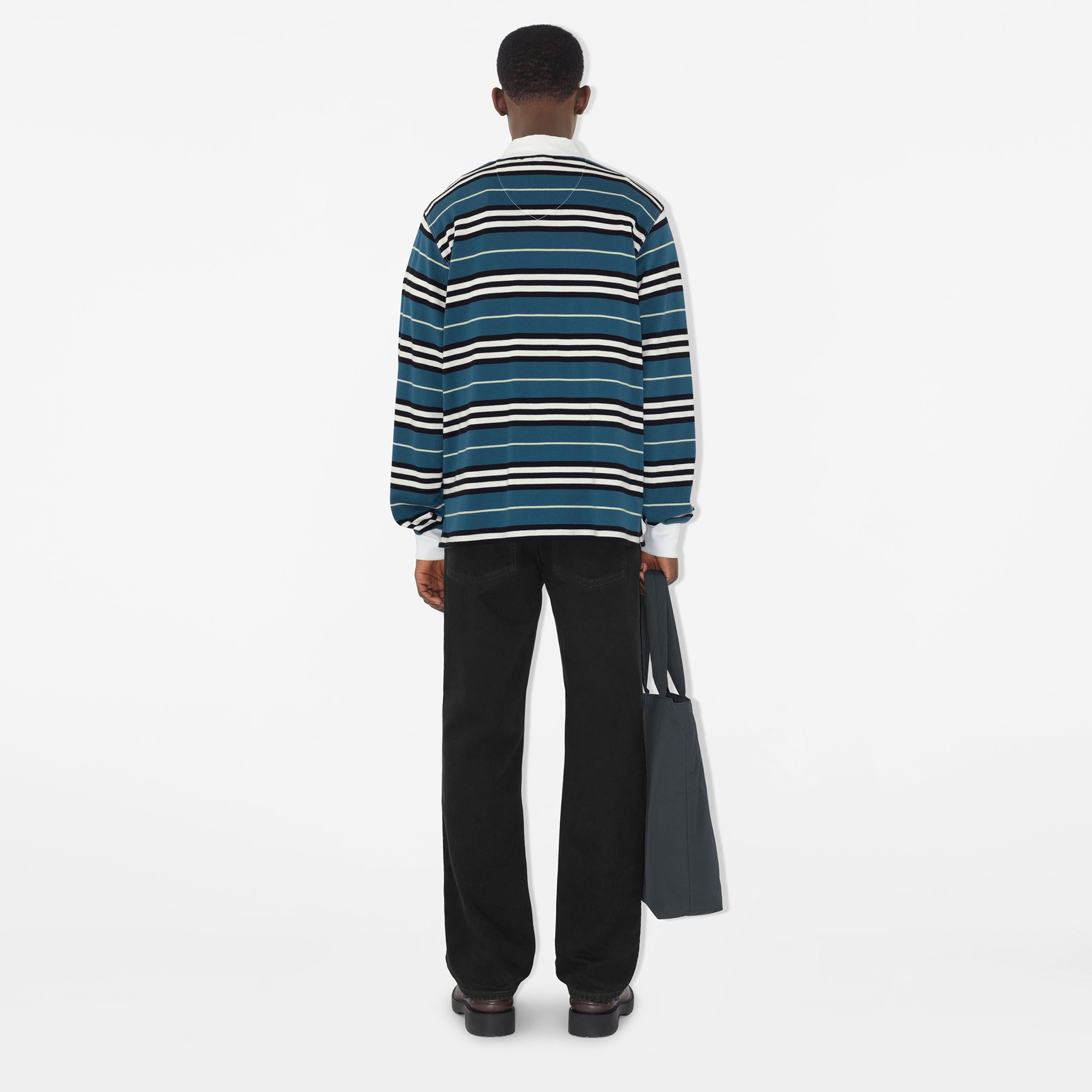 Burberry For Long-Sleeve Striped Cotton Erkek Lacivert Polo
