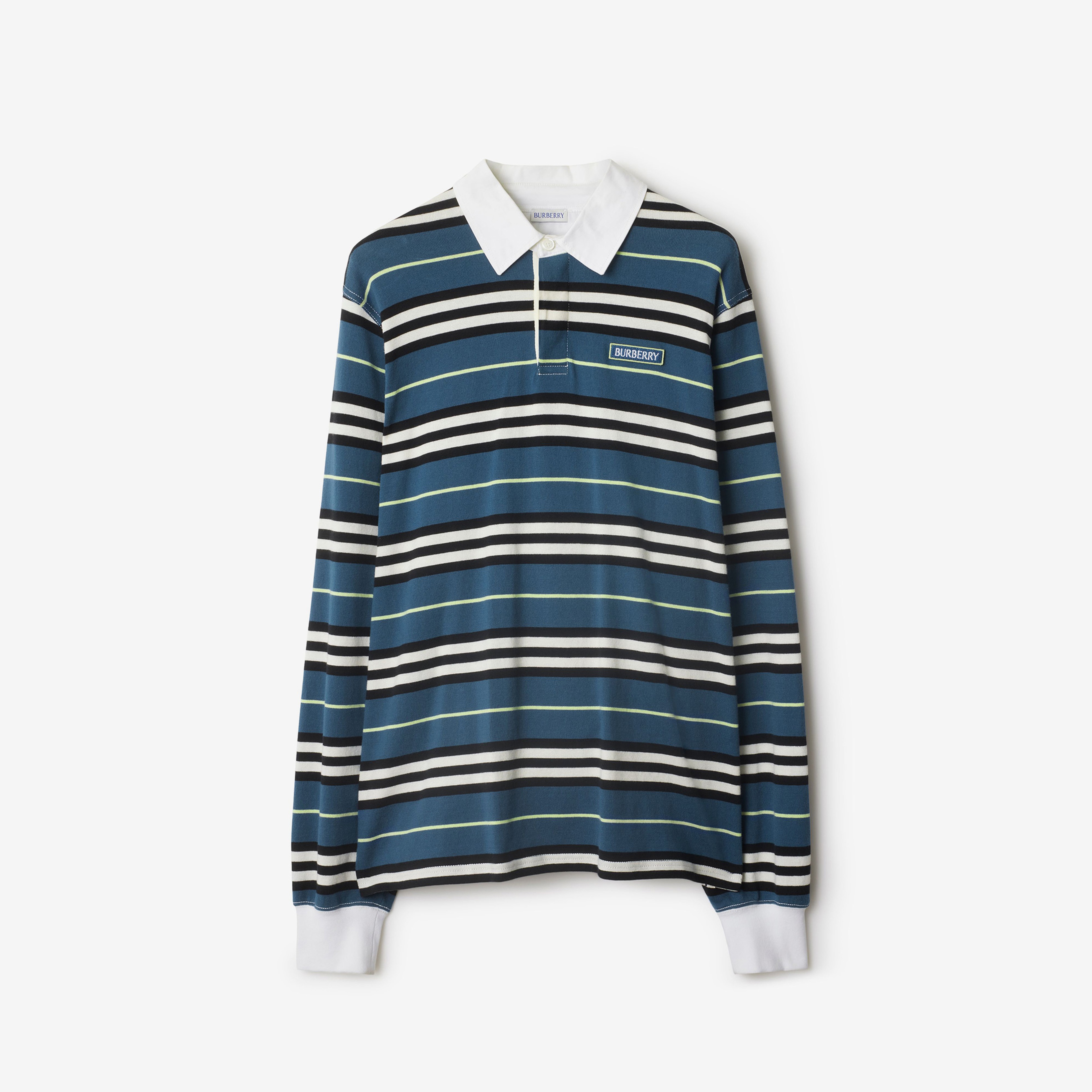 Burberry For Long-Sleeve Striped Cotton Erkek Lacivert Polo