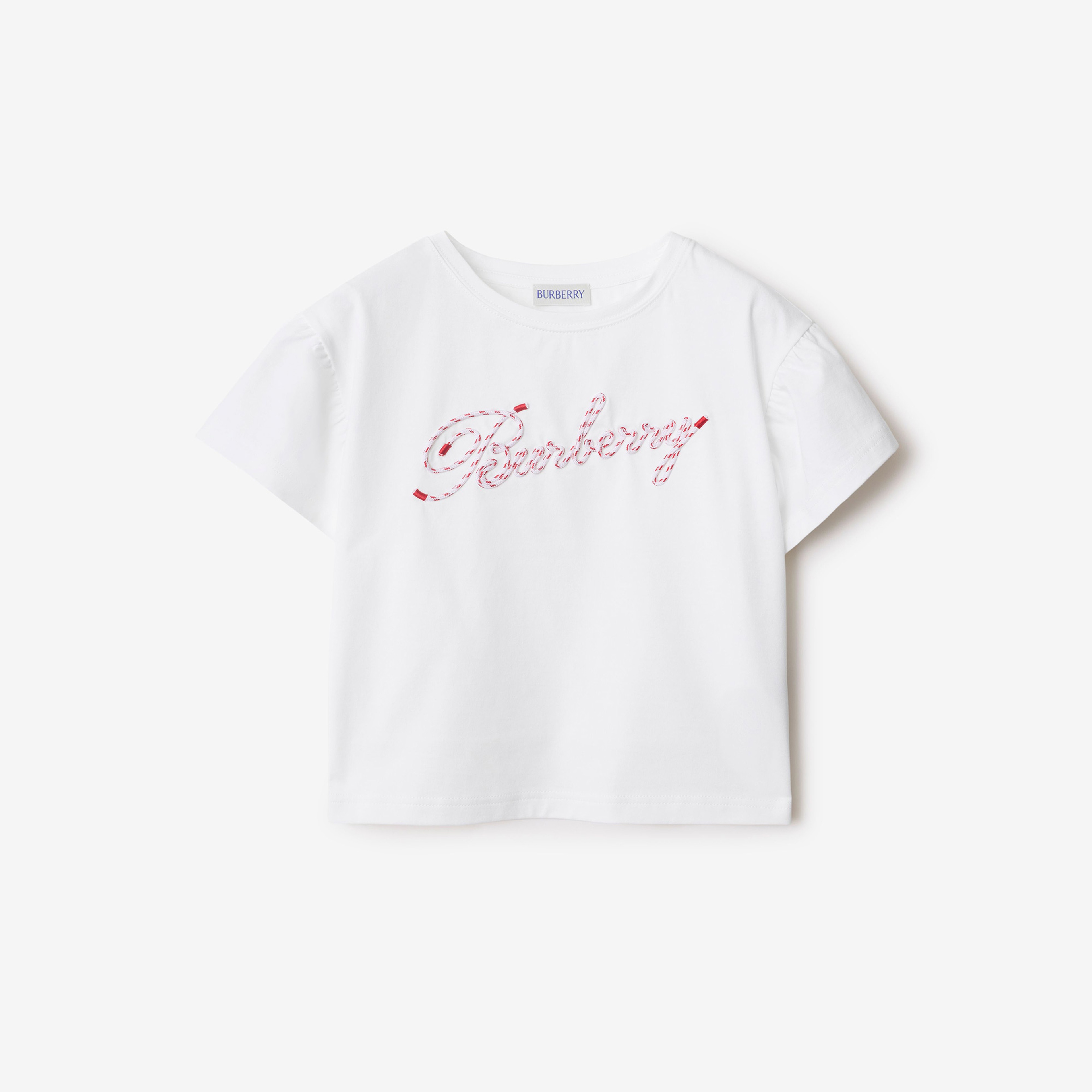 Burberry Roxy Rope Laces Logo Cotton Çocuk Beyaz T-Shirt