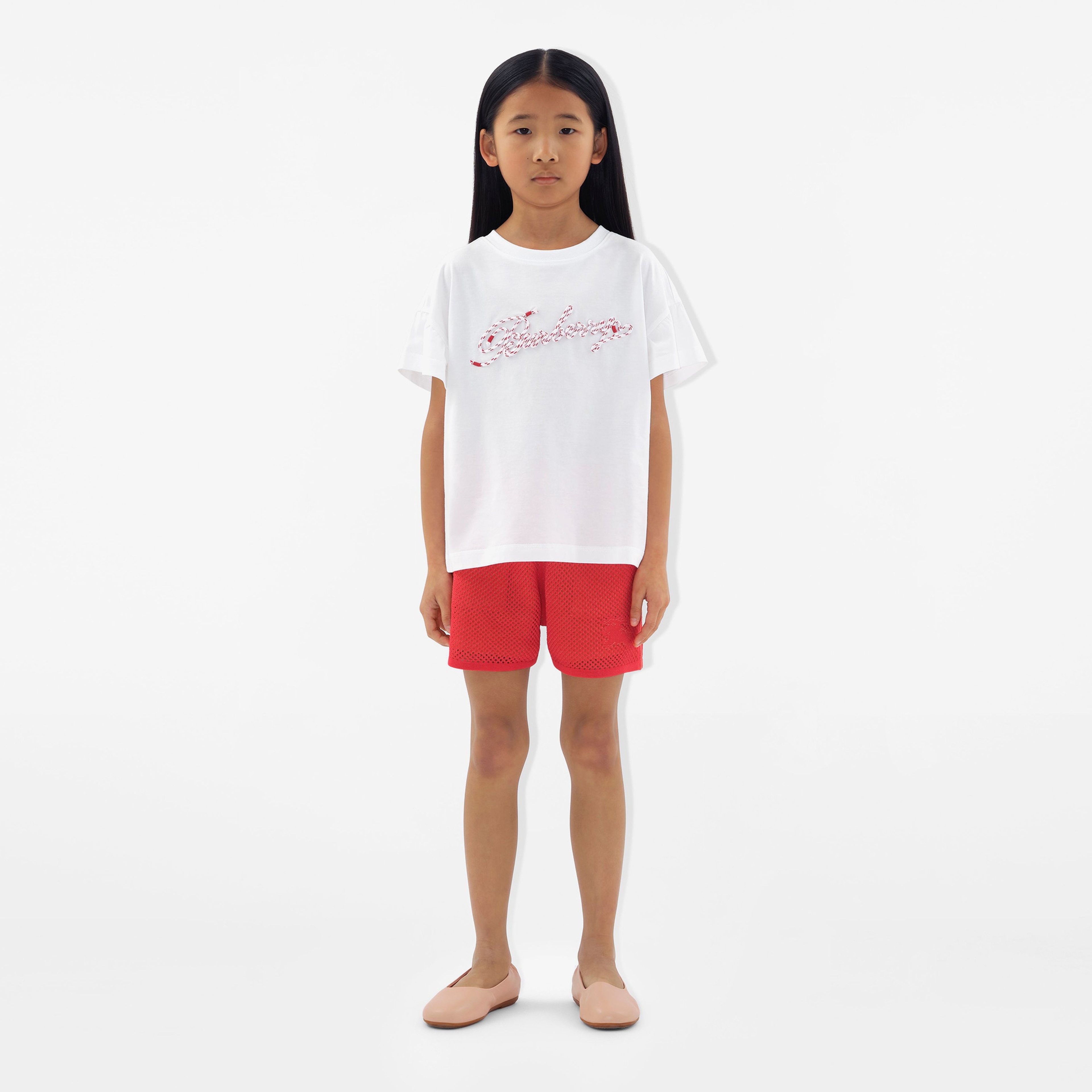 Burberry Roxy Rope Laces Logo Cotton Çocuk Beyaz T-Shirt