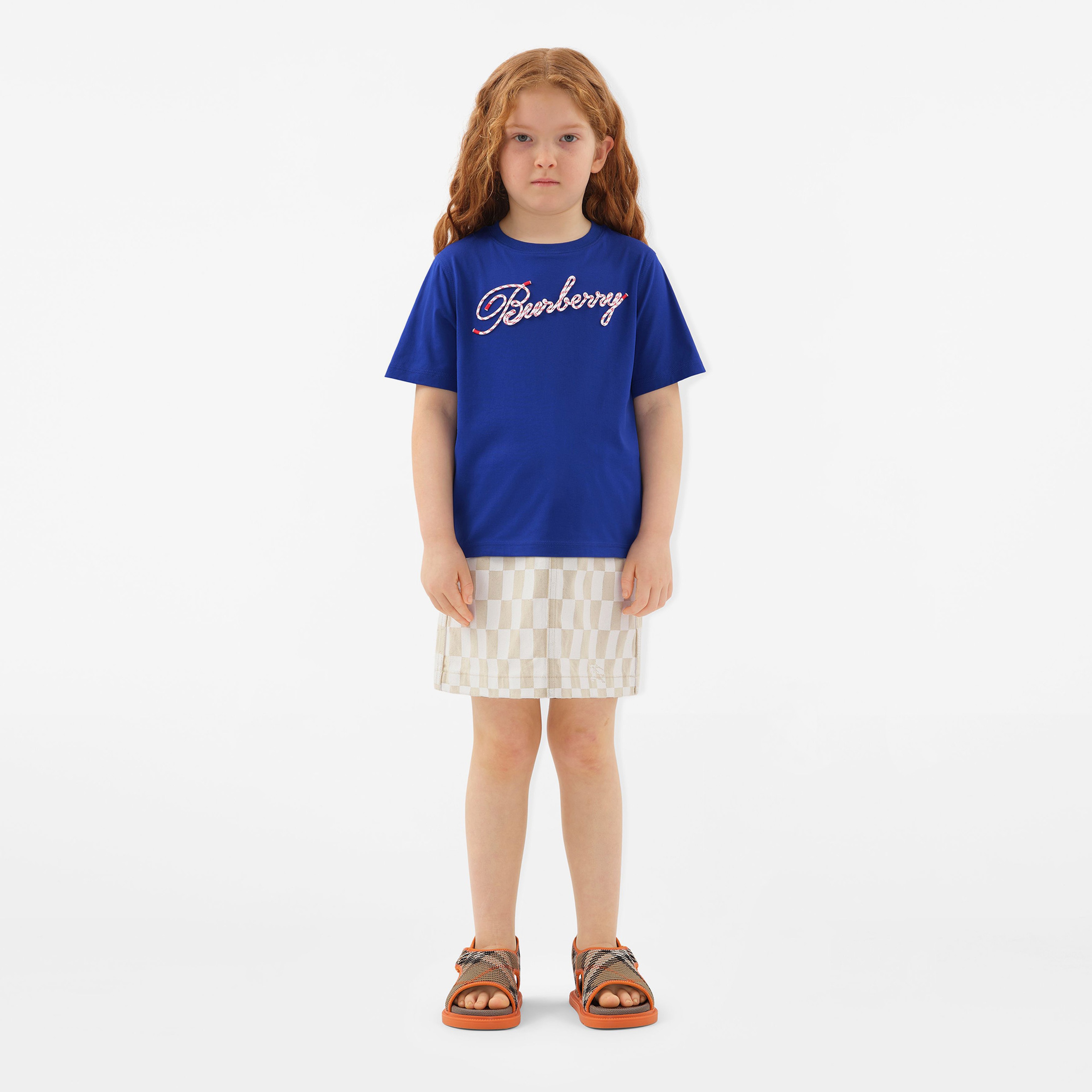 Burberry Cedar Rope Scrip Laces Logo Cotton Çocuk Lacivert T-Shirt