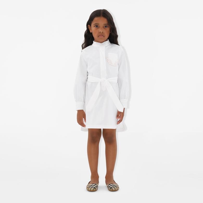 Burberry Nora Stretch Cotton Çocuk Beyaz Elbise