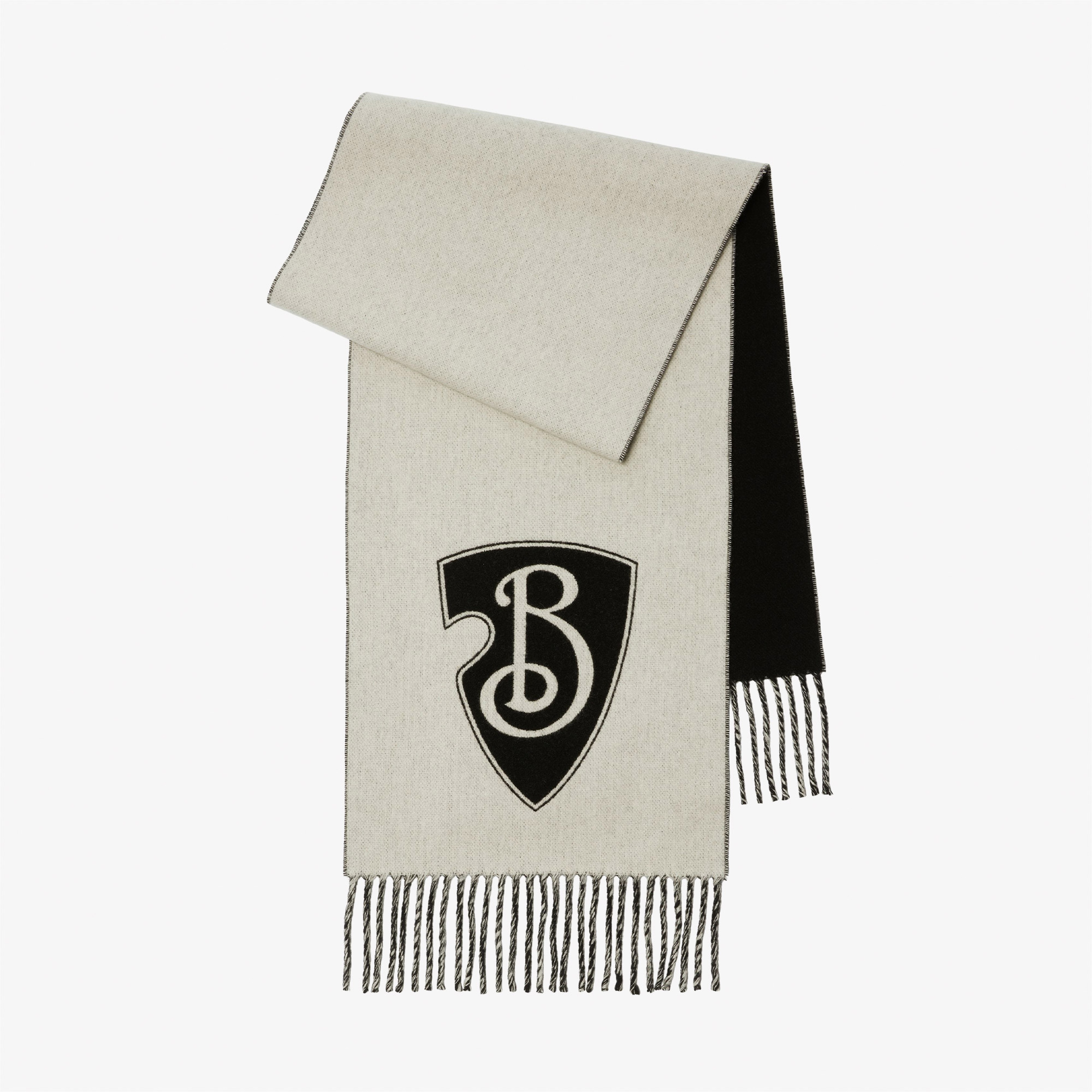 Burberry B Shield Yün Kaşmir Blend Kadın Beyaz Atkı