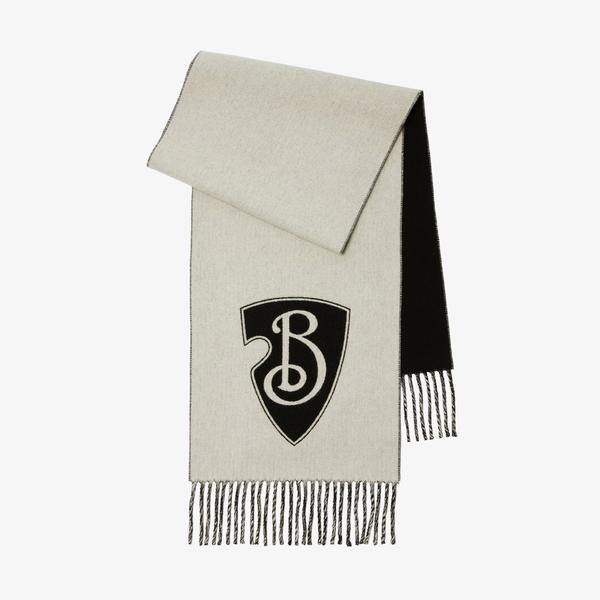 Burberry B Shield Yün Kaşmir Blend Kadın Beyaz Atkı