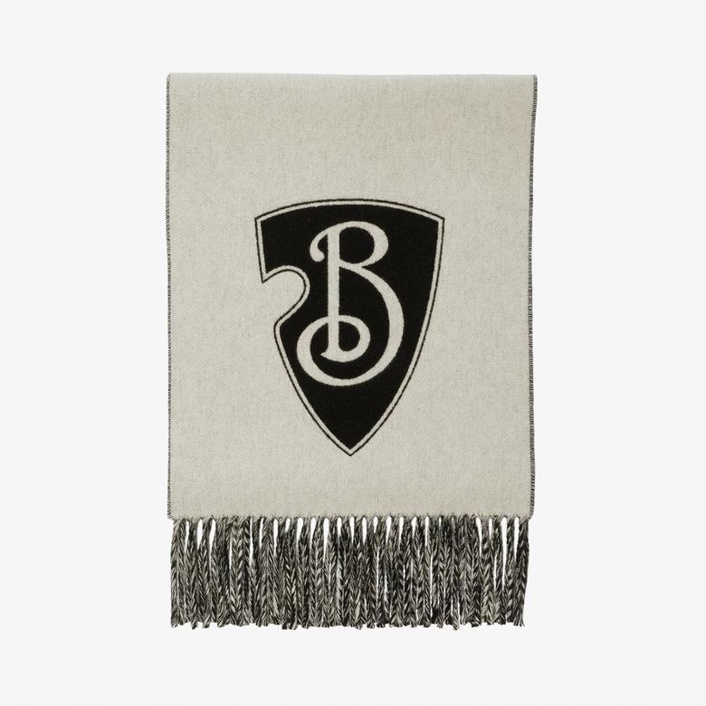Burberry B Shield Yün Kaşmir Blend Kadın Beyaz Atkı