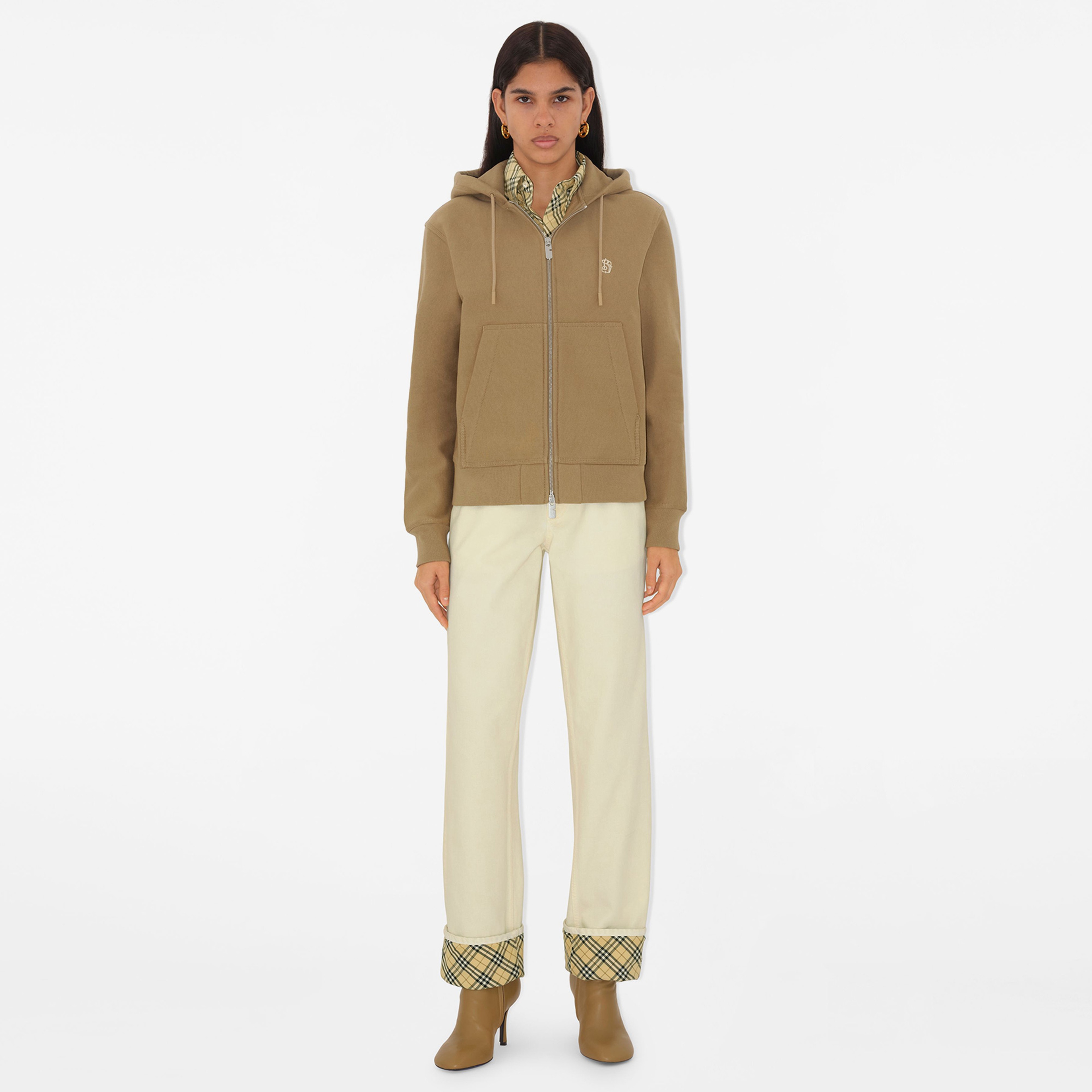 Burberry Ped Cotton Blend Zip Kadın Bej Hoodie