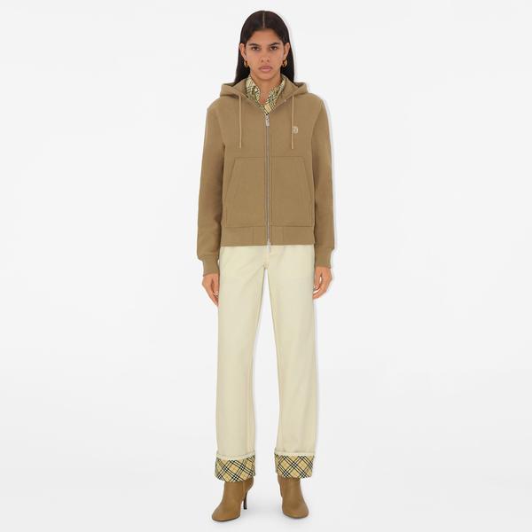 Burberry Ped Cotton Blend Zip Kadın Bej Hoodie