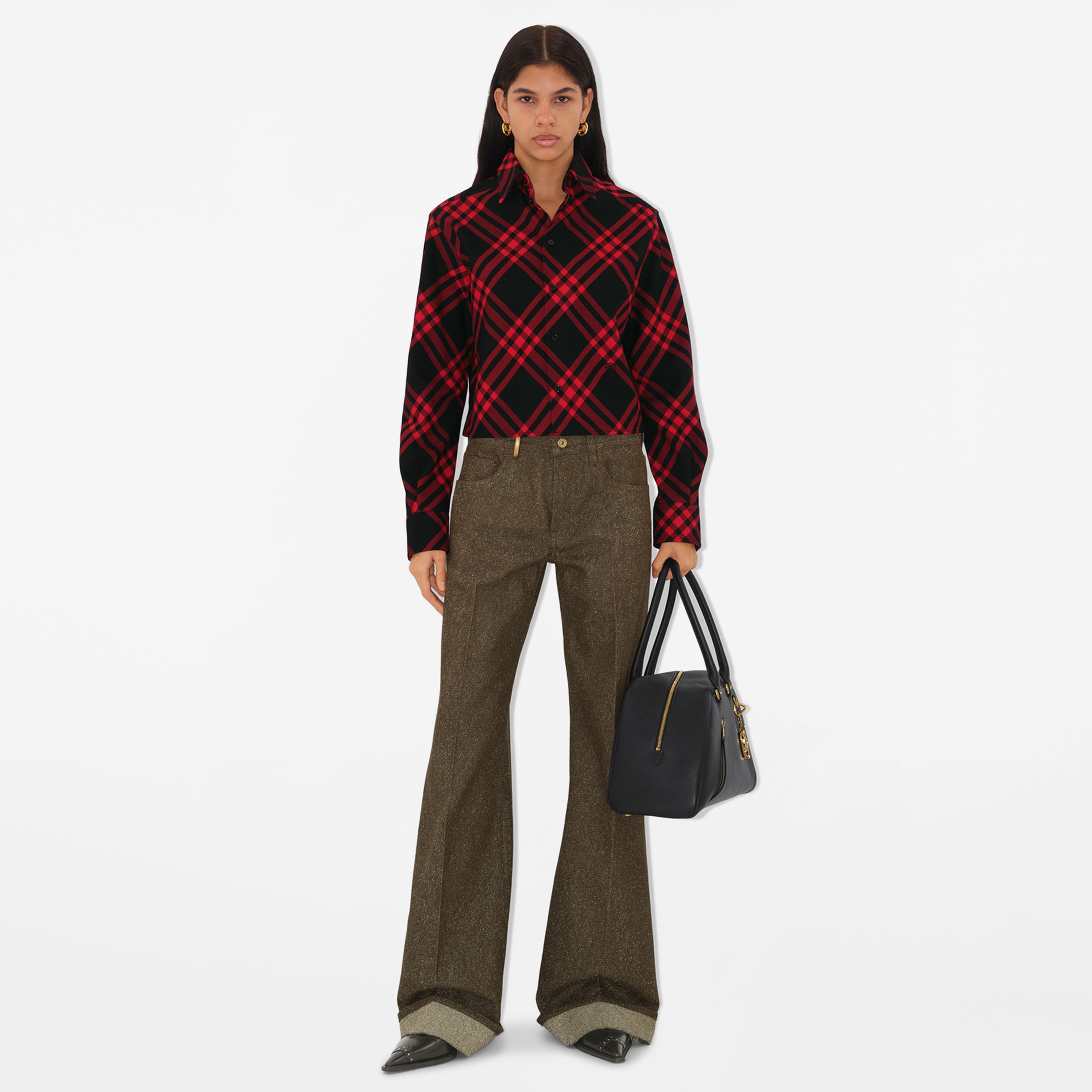 Burberry Sip Cropped Cotton Kadın Siyah Gömlek