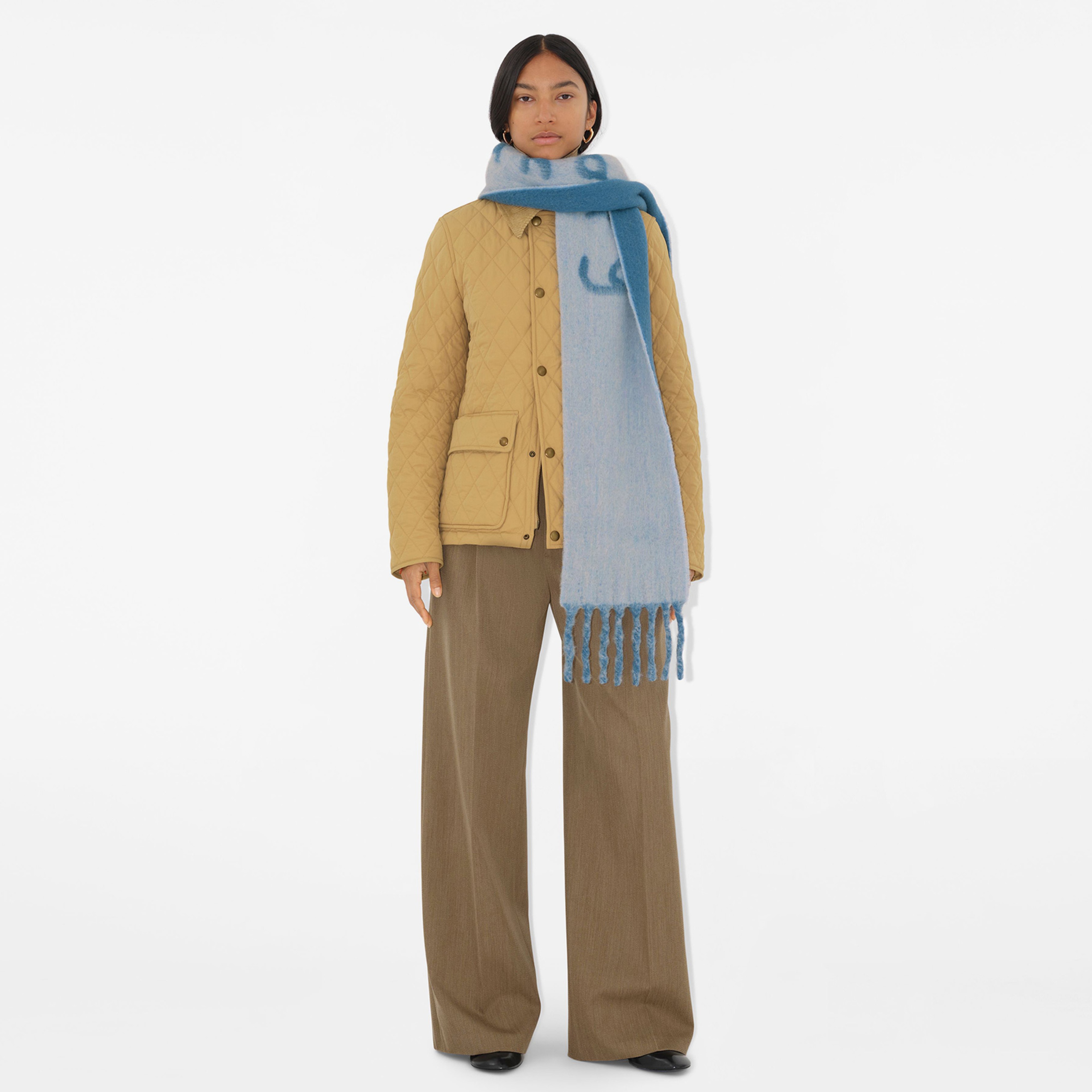 Burberry Reversible Logo Alpaca Yün Blend Kadın Mavi Atkı