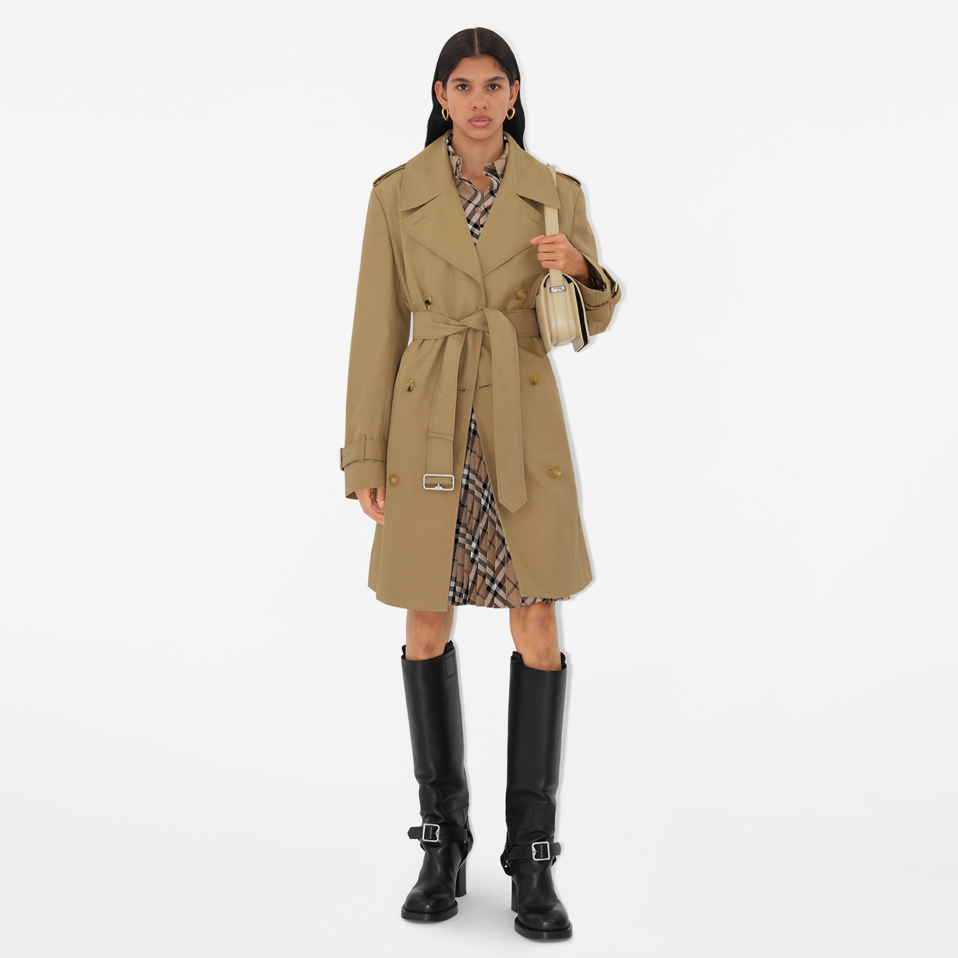 Burberry Giu Mid-Length Cotton Blend Kadın Bej Trençkot