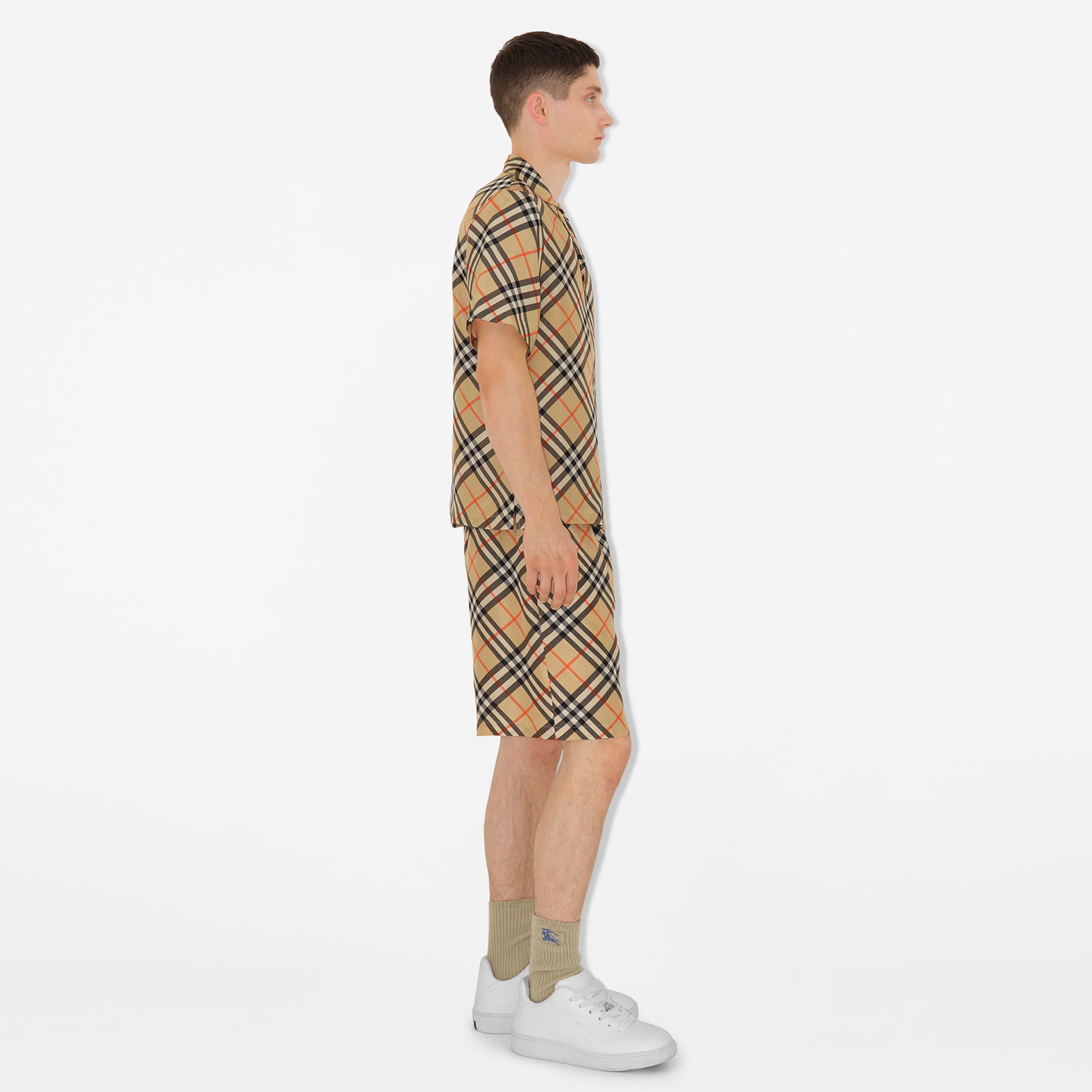 Burberry Oversized Check İpek Erkek Bej Gömlek