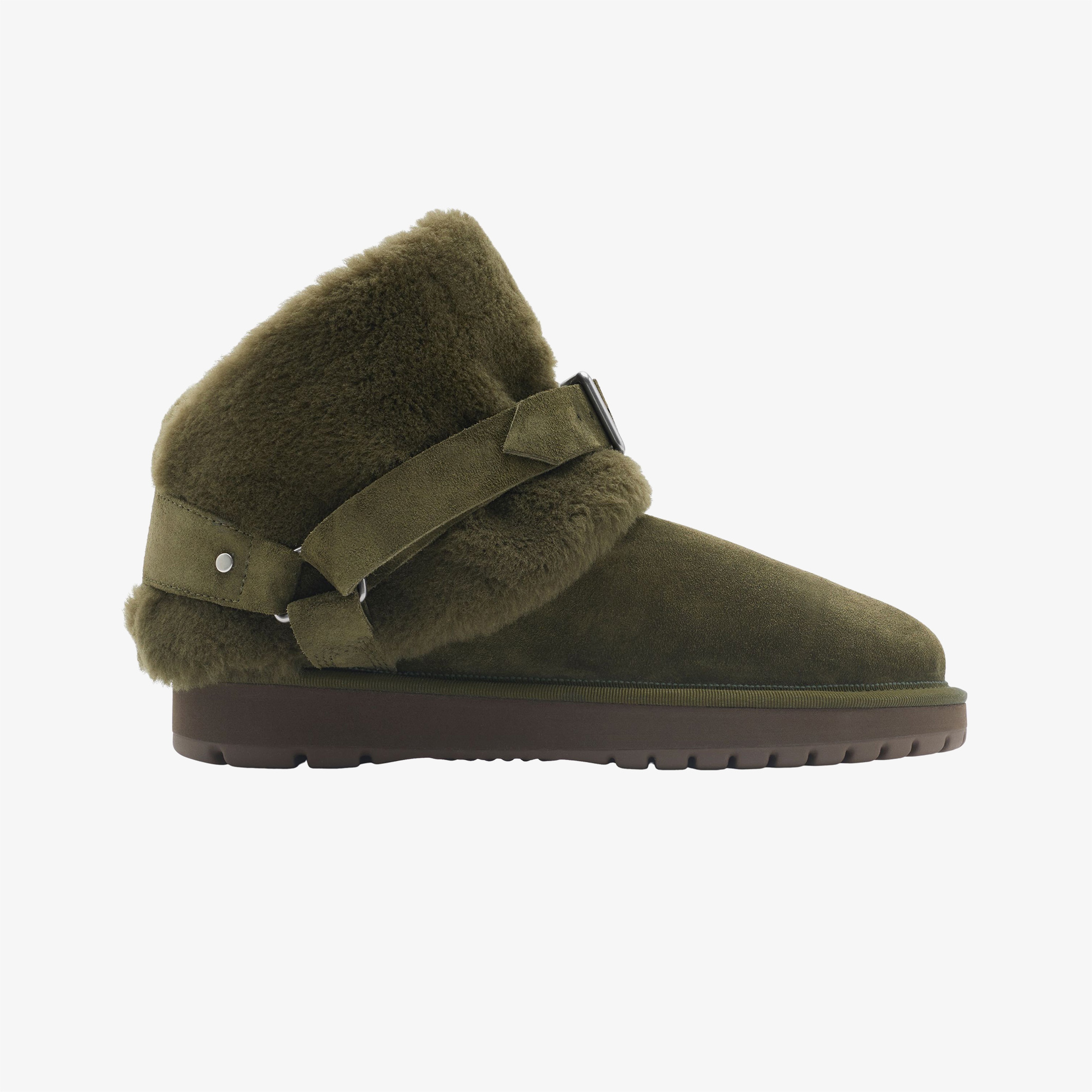 Burberry Suede and Shearling Chubby Kadın Haki Bot
